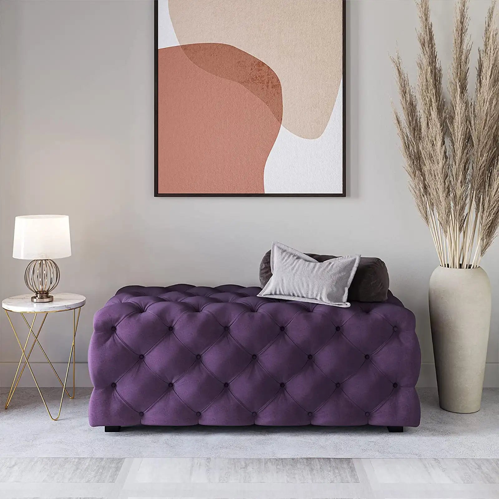 Rectangular Velvet Ottoman, Tufted Bench for Living Room, Bedroom or Entryway Seating
