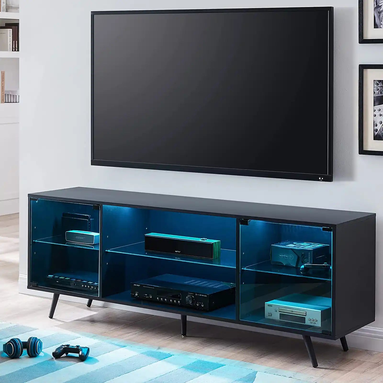 Modern TV Stand for 75 Inch TV with LED Lights, Gaming Entertainment Center Media Console Television Stands