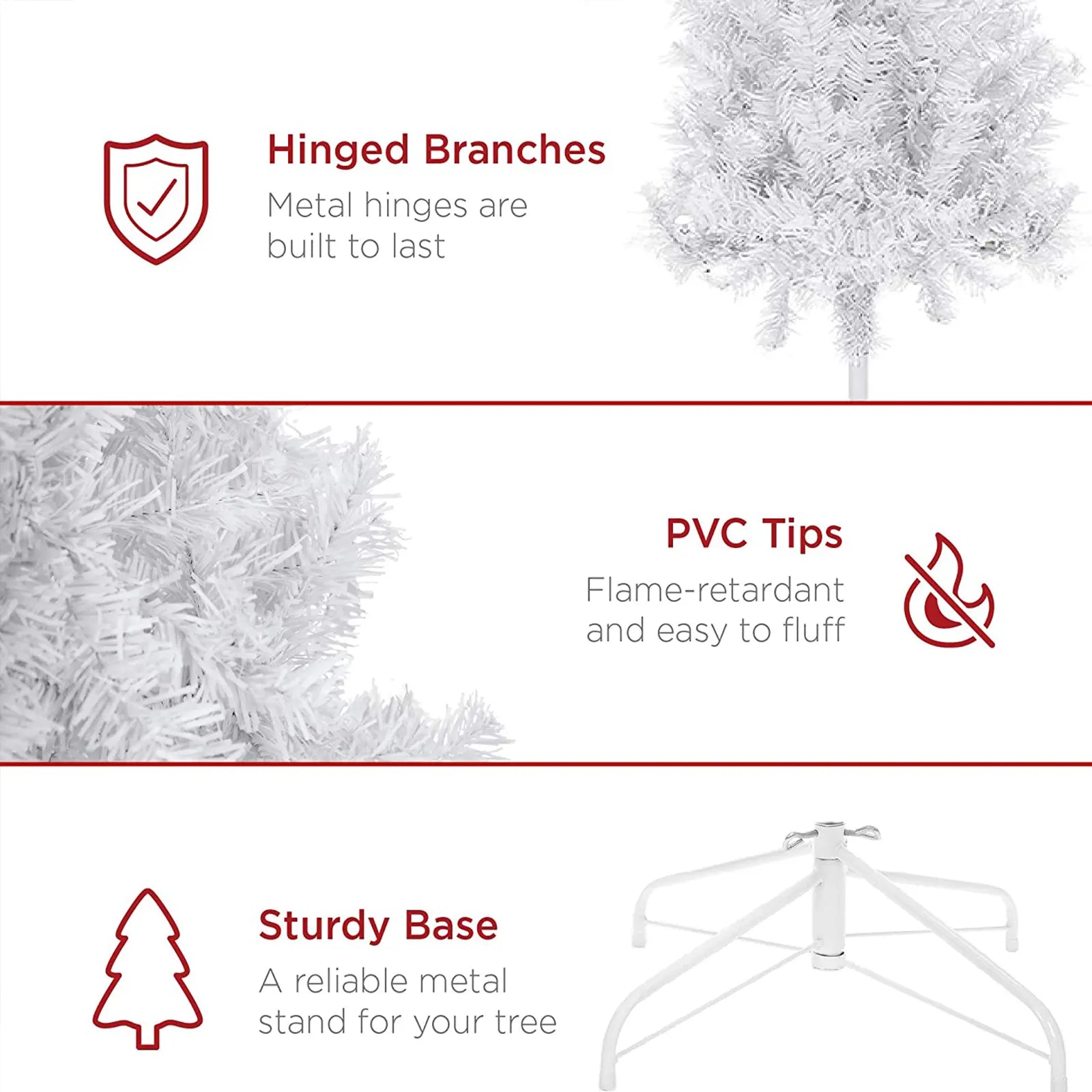 Árbol de Navidad artificial con bisagras premium de 6 pies para decoración del hogar, oficina y fiestas