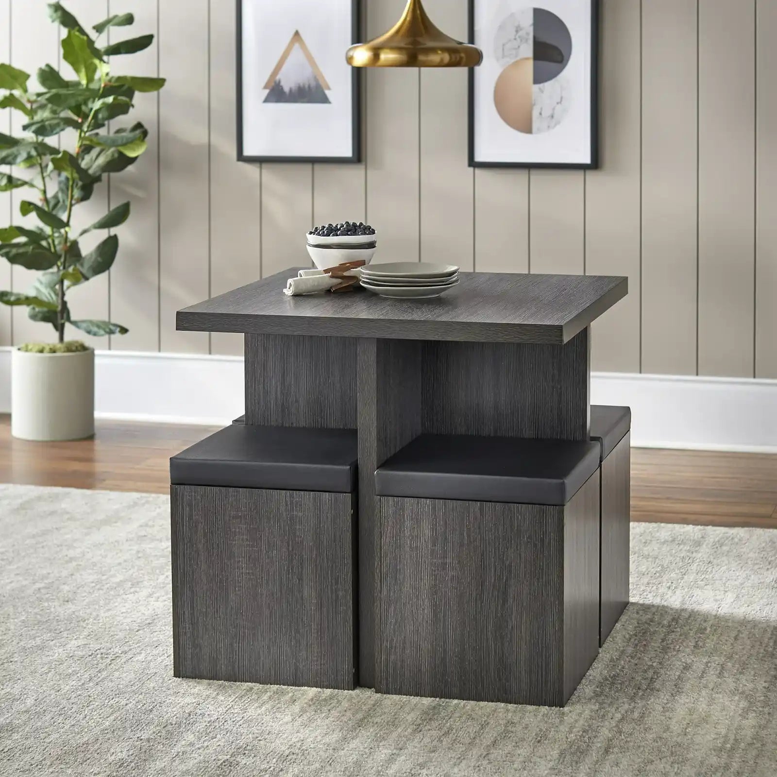 Square Dining Set with Storage Ottoman