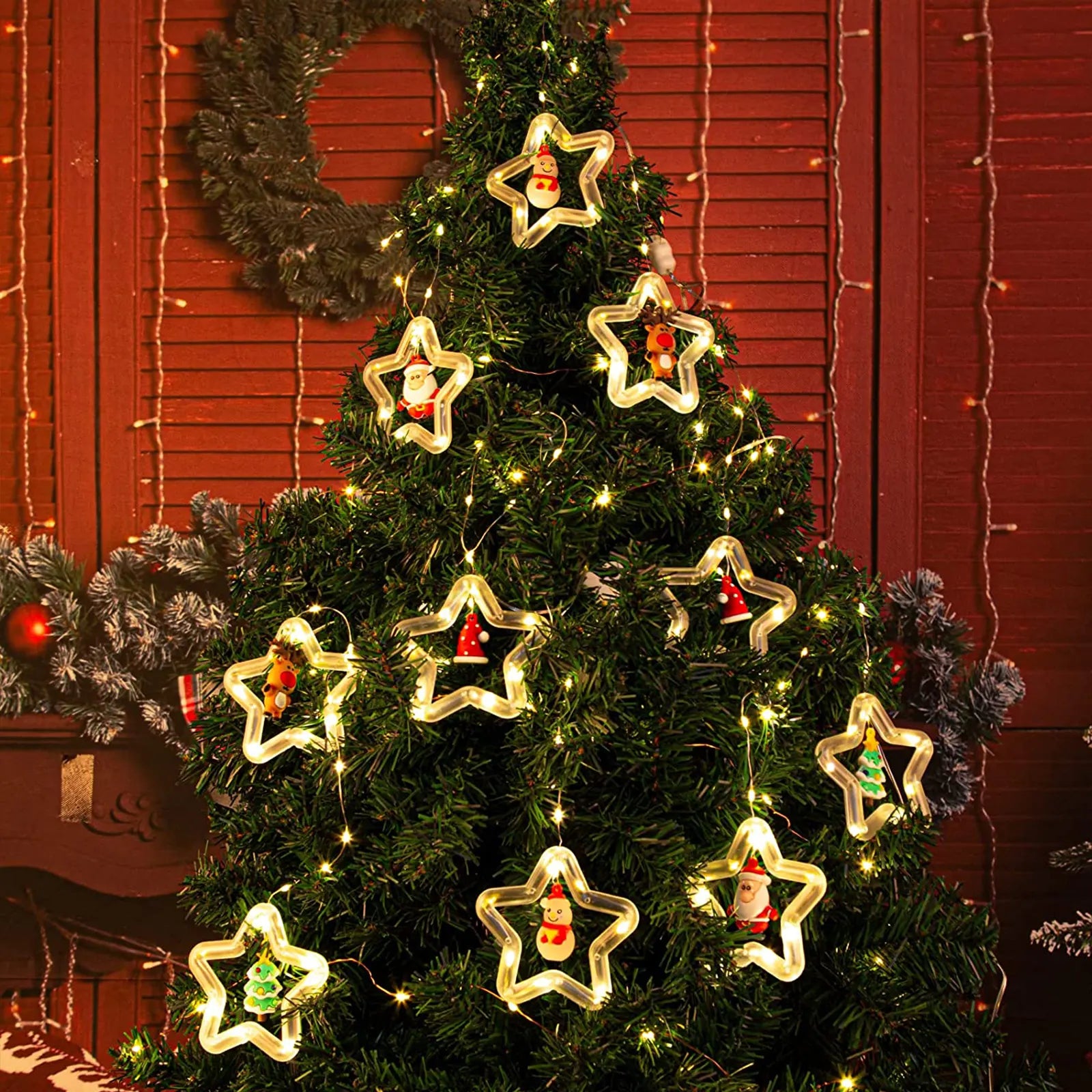 Luces navideñas, decoración de 9,84 pies de largo, luz de hadas con 10 luces en forma de estrella 
