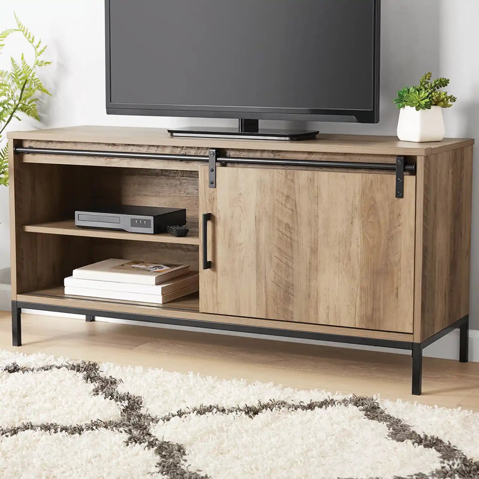 TV Stand, for TVs up to 54", Rustic Weathered Oak Finish
