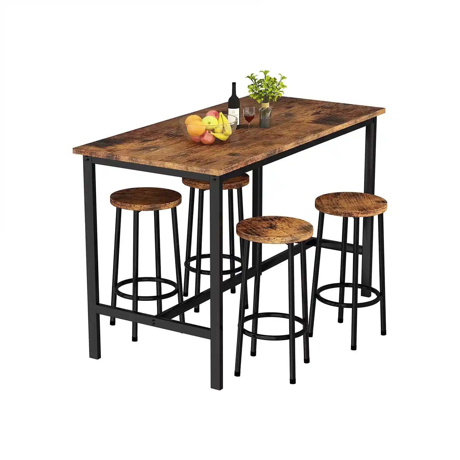 Industrial Counter Height Pub Table with 4 Chairs Bar