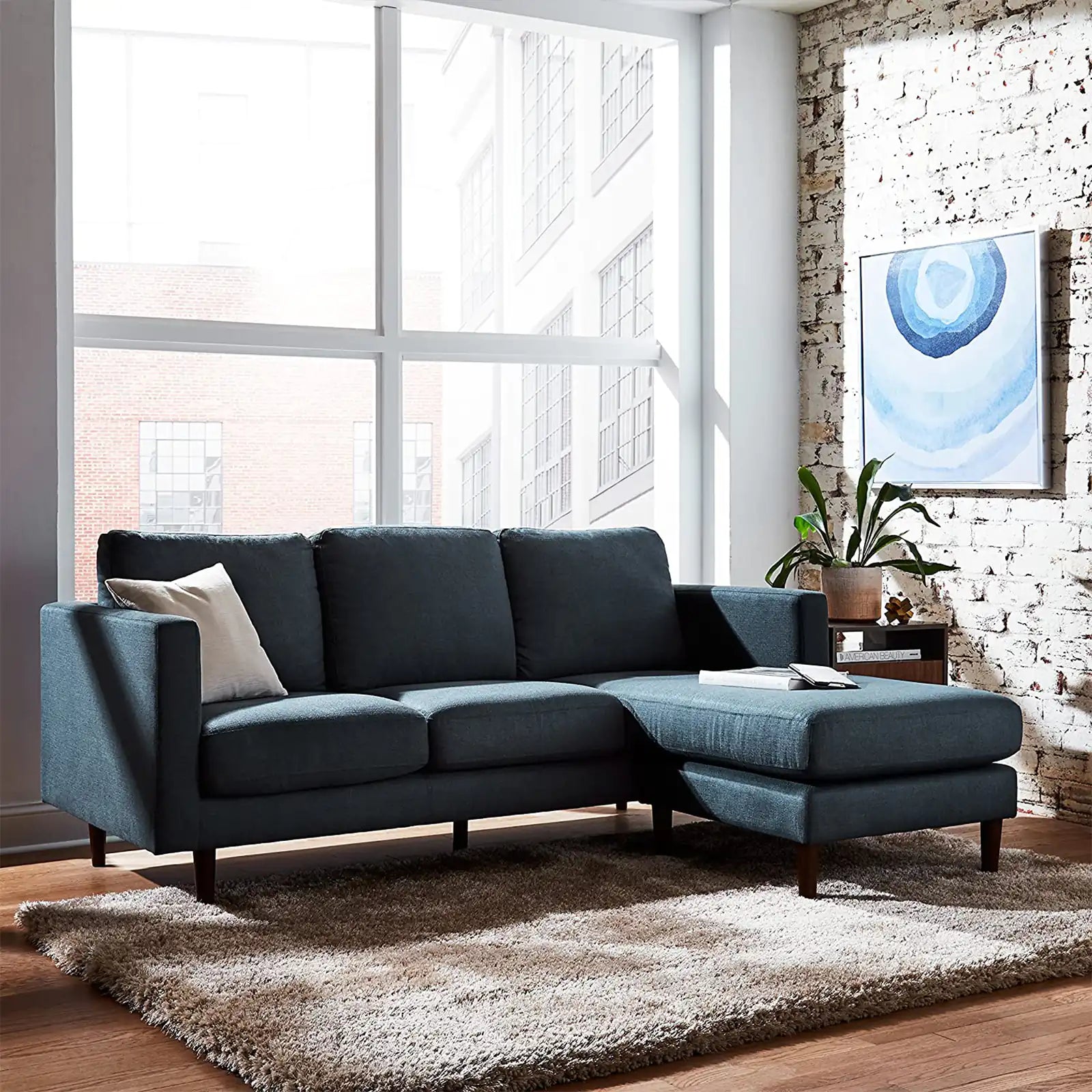 Modern Upholstered Reversible Sectional Sofa Chaise