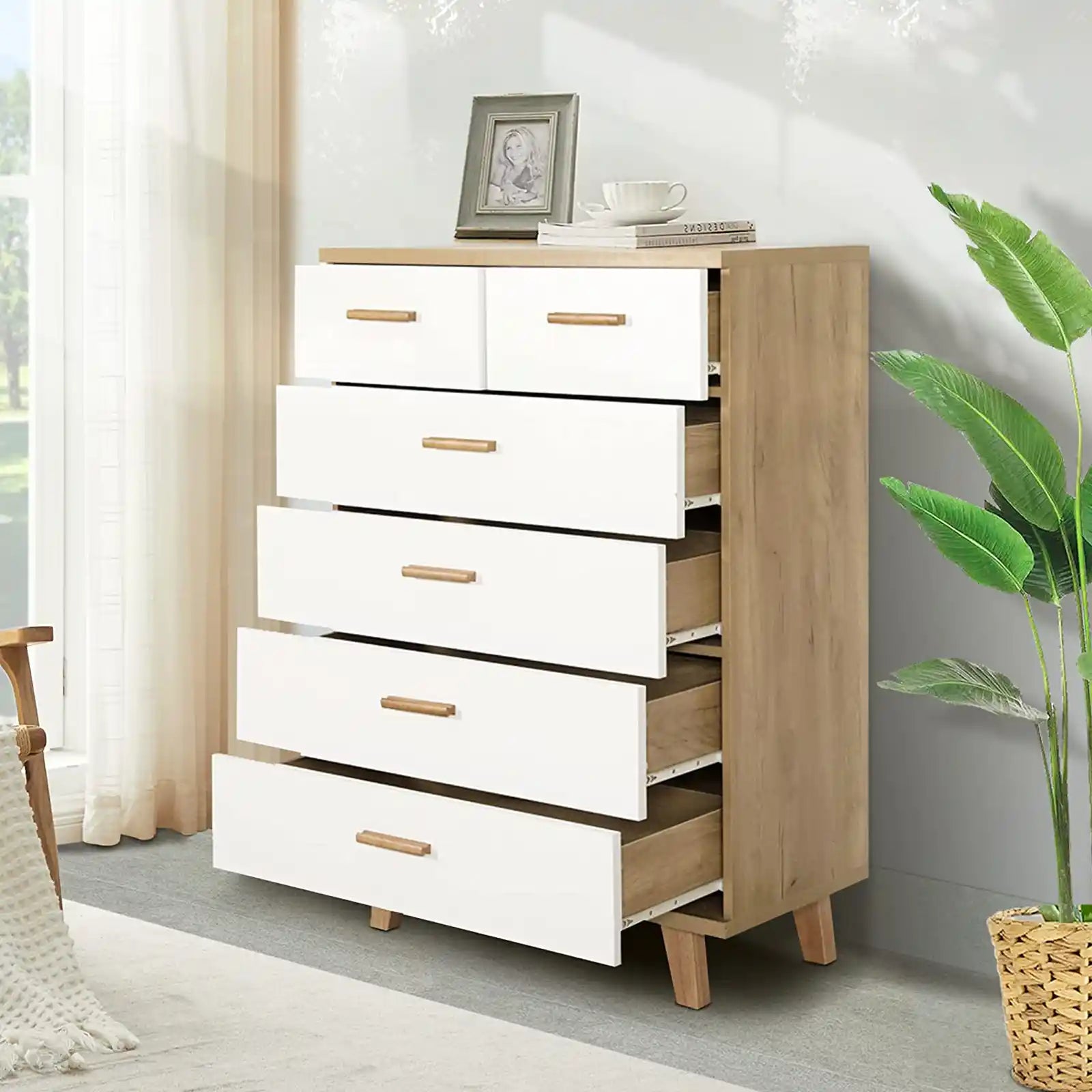 Contemporary Wood 6 Drawer Dresser , 4 Drawer Dresser
