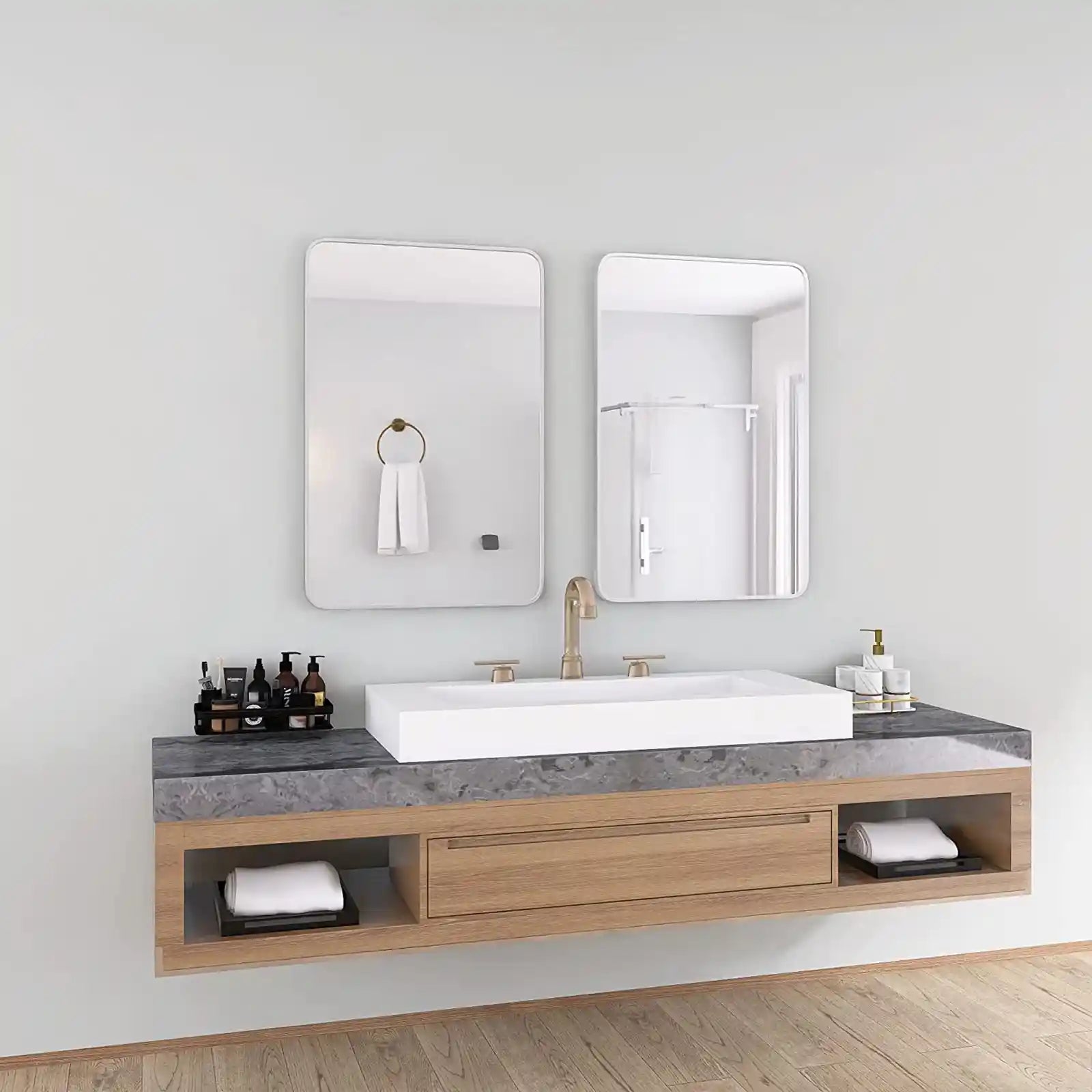Round Edge Bathroom Mirror, 20"x30" Rectangular Bathroom Mirror for Wall, Black Wall Mounted Bathroom Vanity Mirror for Living Room, Bedroom, Entryway