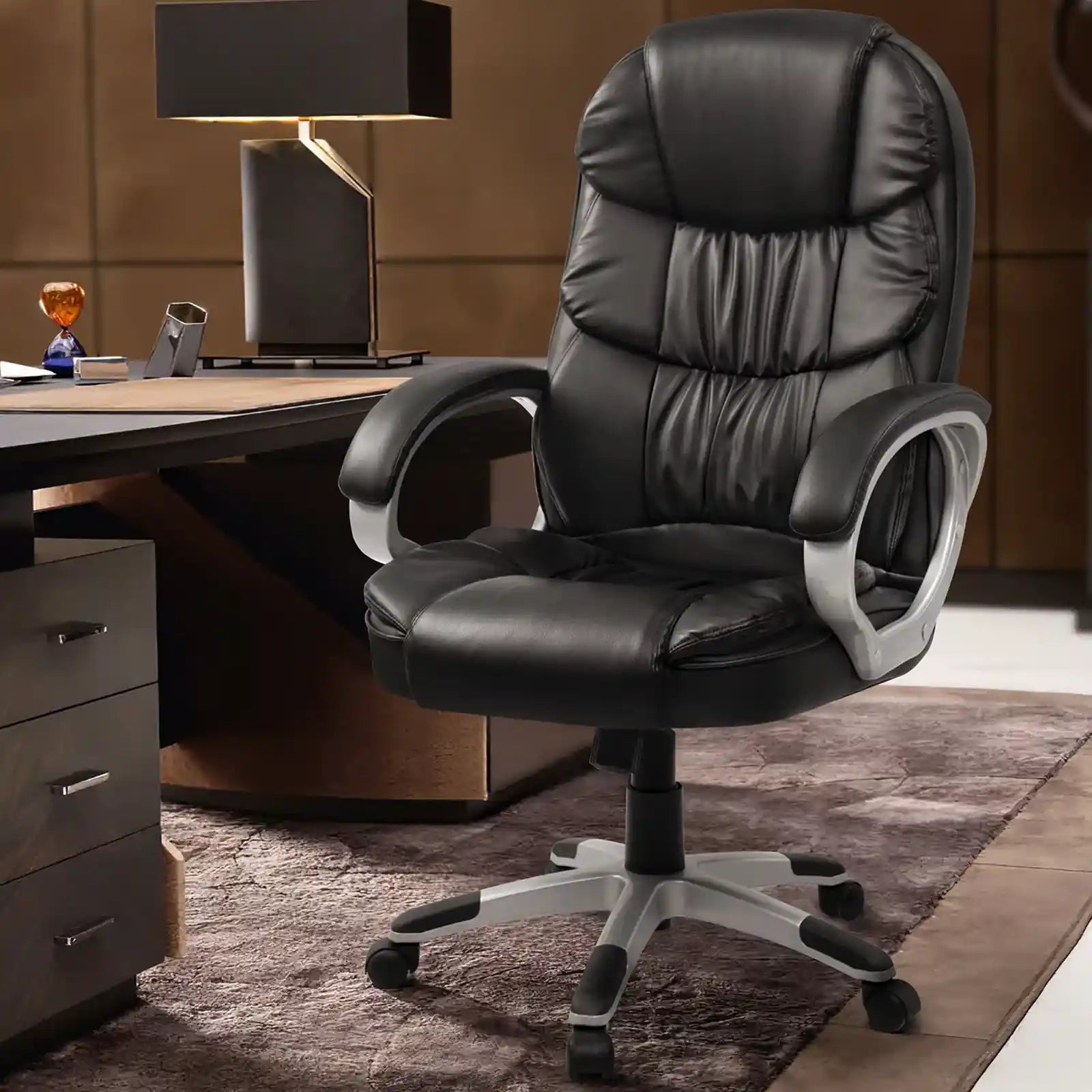 Leather High Back Office Chair Ergonomic Office Chair with Lumbar Support