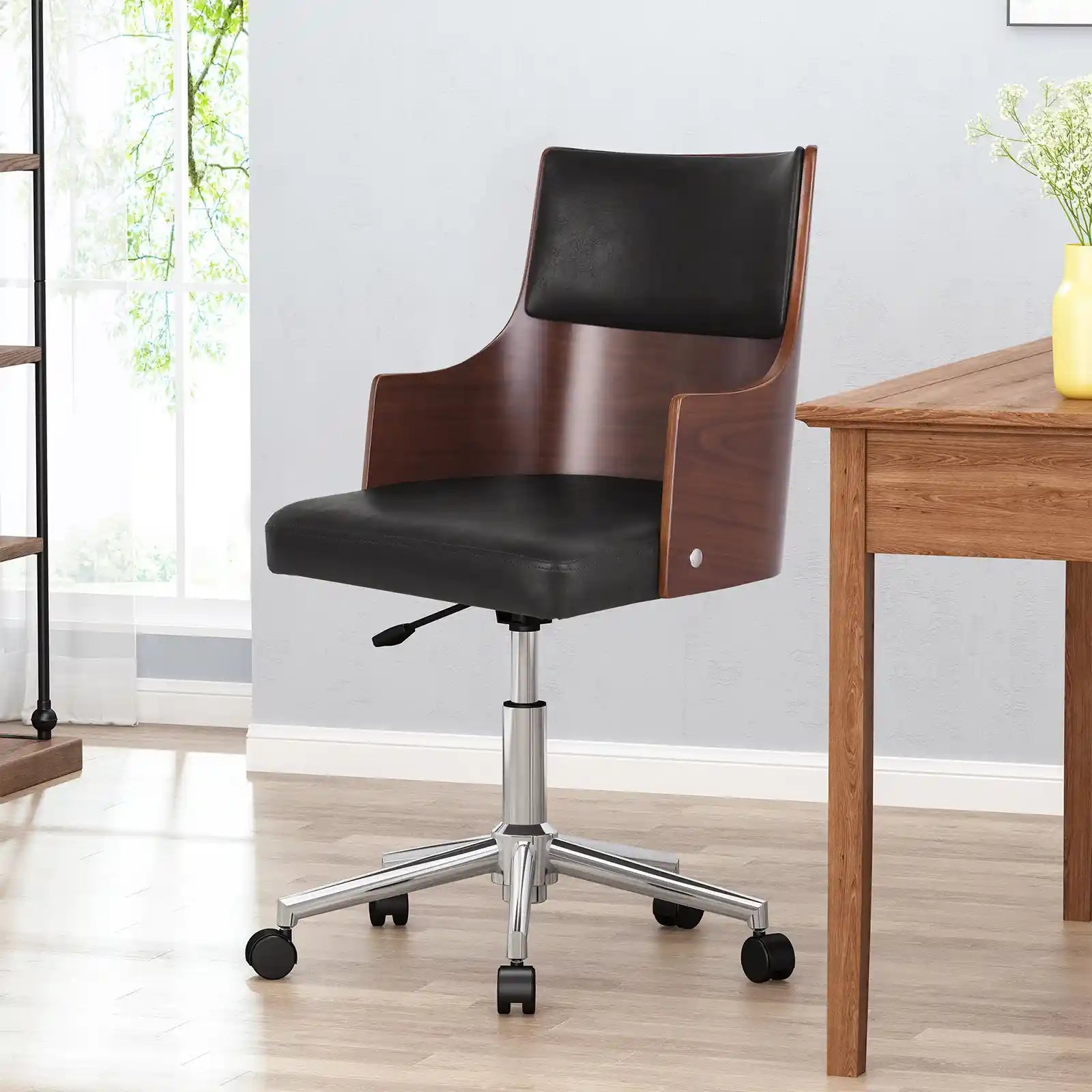 Mid-Century Modern Upholstered Swivel Office Chair