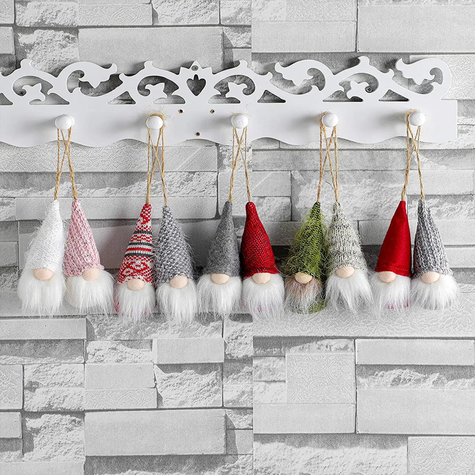 Handmade Christmas Tree Hanging Gnomes Ornaments Set of 10