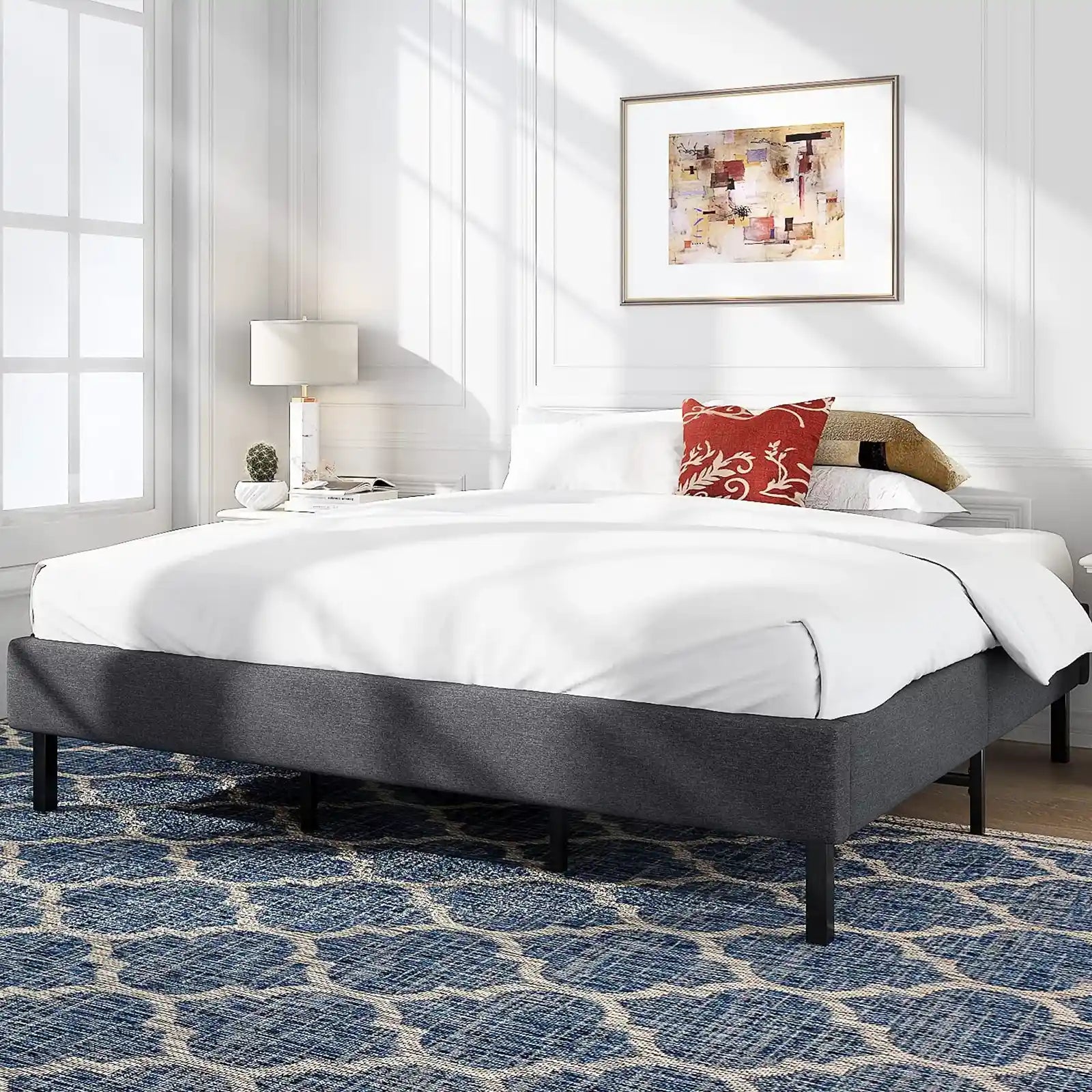Marco de cama tapizado con plataforma de perfil bajo
