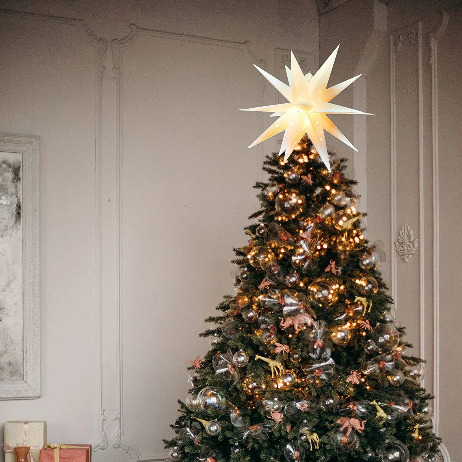 Adorno para árbol de Navidad LED con luz de estrella de Moravia USB con 8 modos de iluminación 