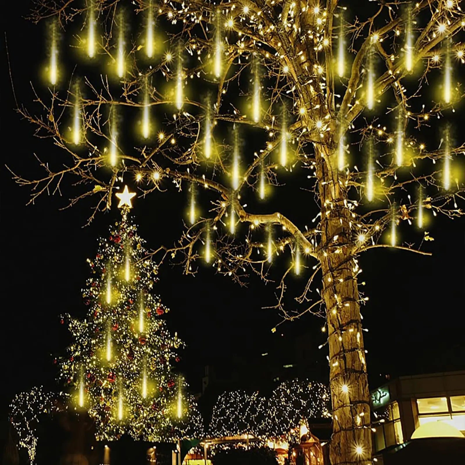 Outdoor Christmas Lights, Kwaiffeo Meteor Shower Lights 12 inch 8 Tube 192 LED