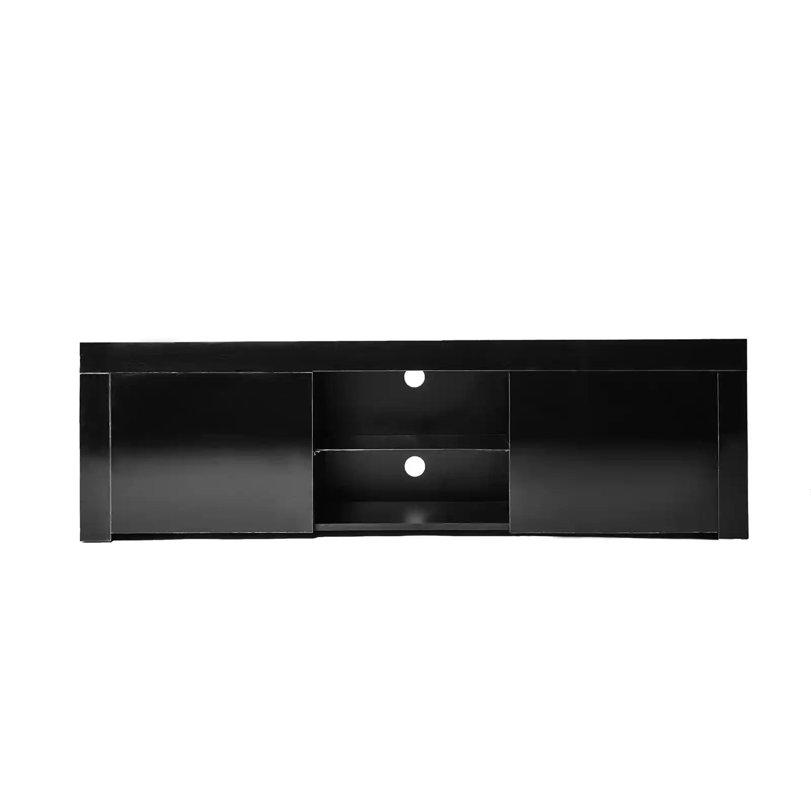 TV Stand with Lights, Black High Glossy TV Cabinet with Storage Drawer and Shelf , Modern Entertainment Center