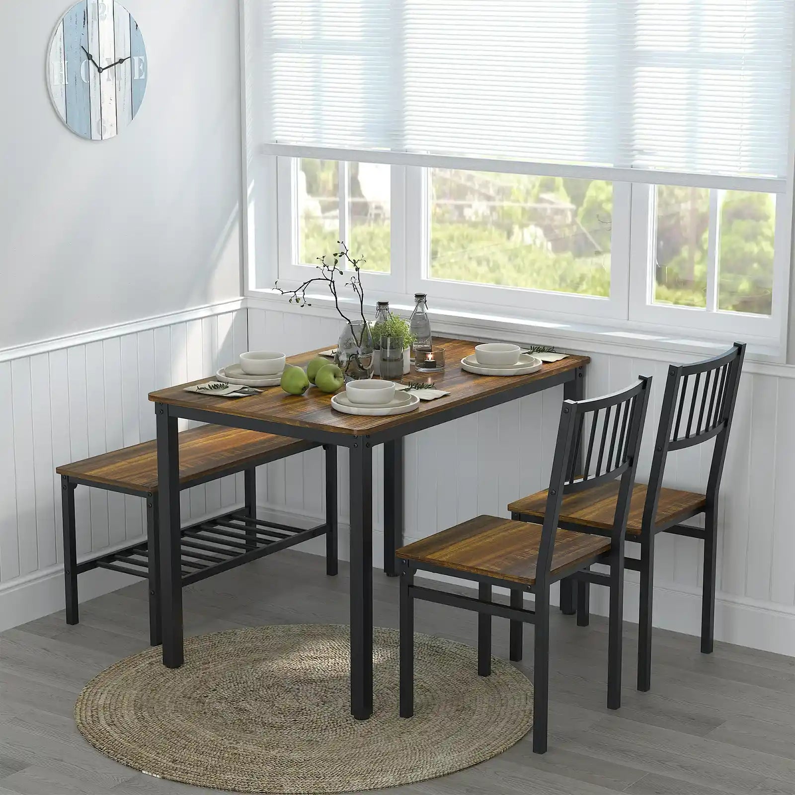 Rectangular Dining Table Set with 2 Chairs and a Bench