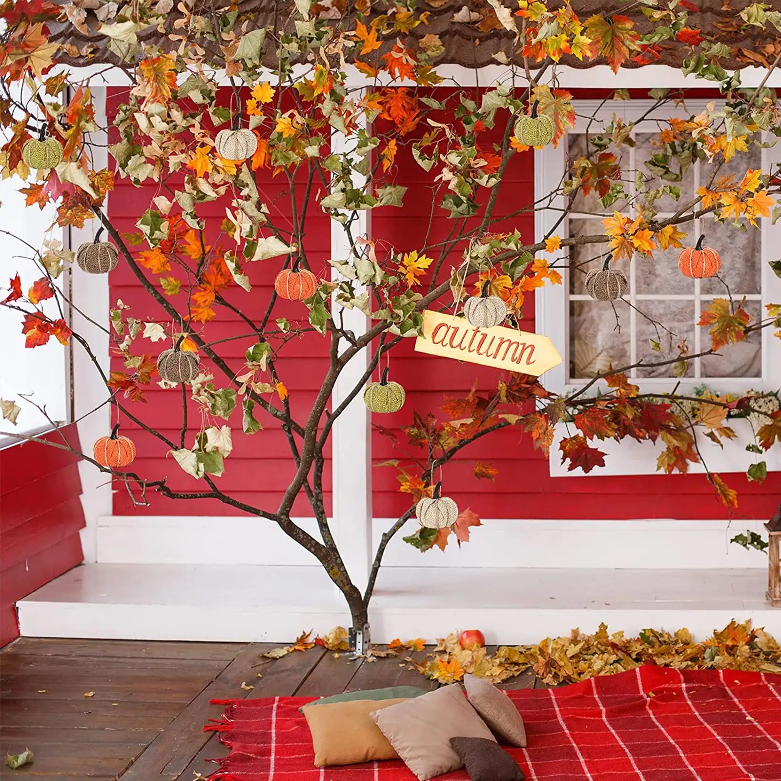 16 piezas de adorno navideño colgante de calabaza de Acción de Gracias de otoño 
