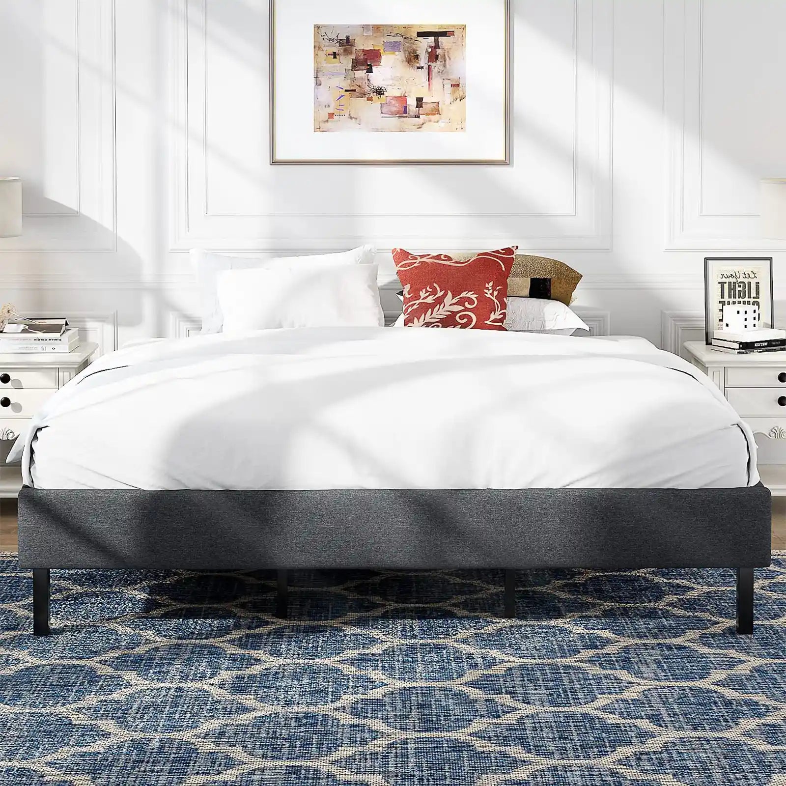 Marco de cama tapizado con plataforma de perfil bajo
