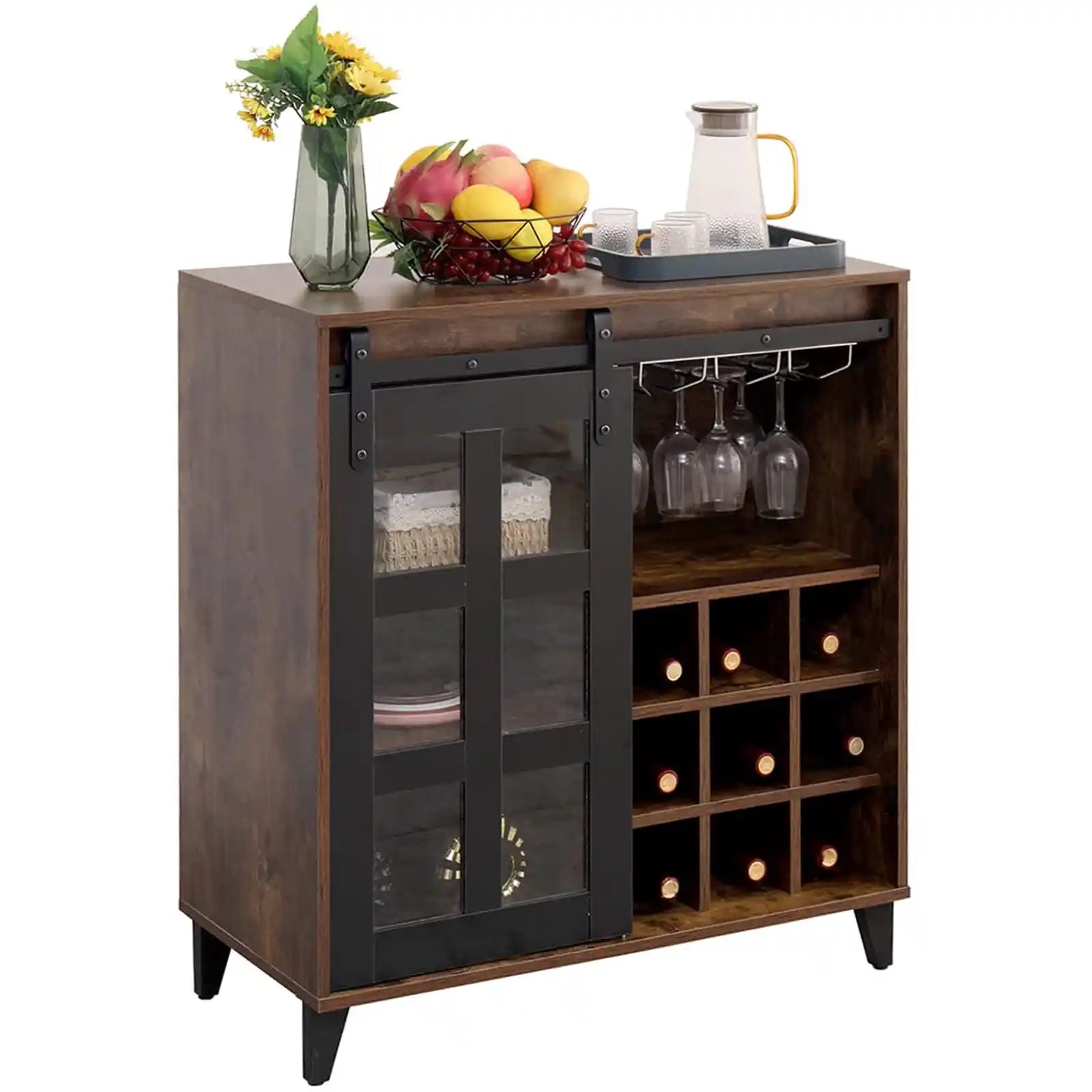 Wood Bar Cabinet Buffet Sideboard with Wine Rack