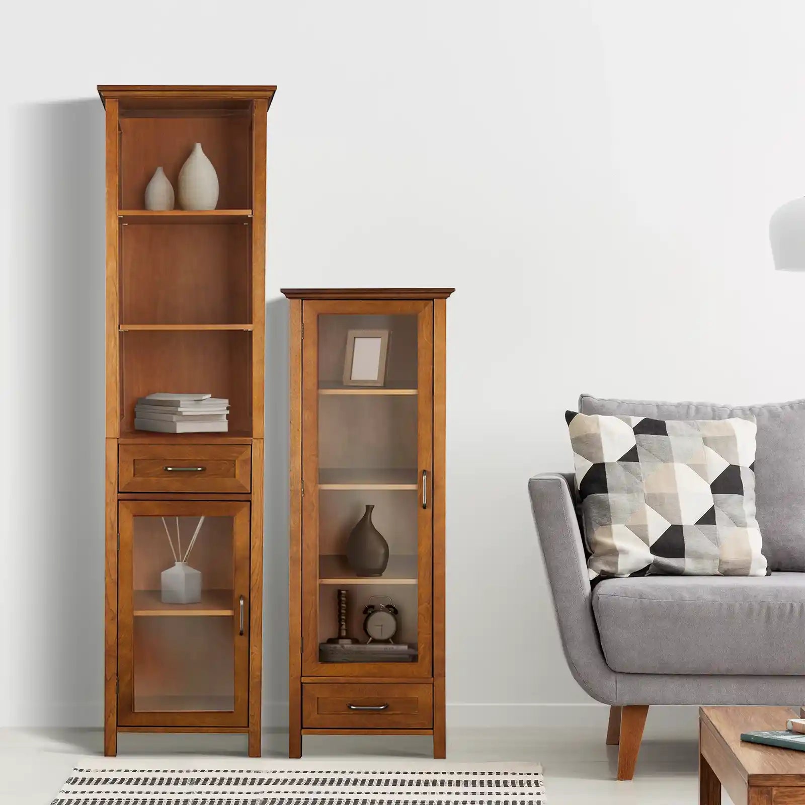 Retro Wooden Linen Tower Cabinet with Storage