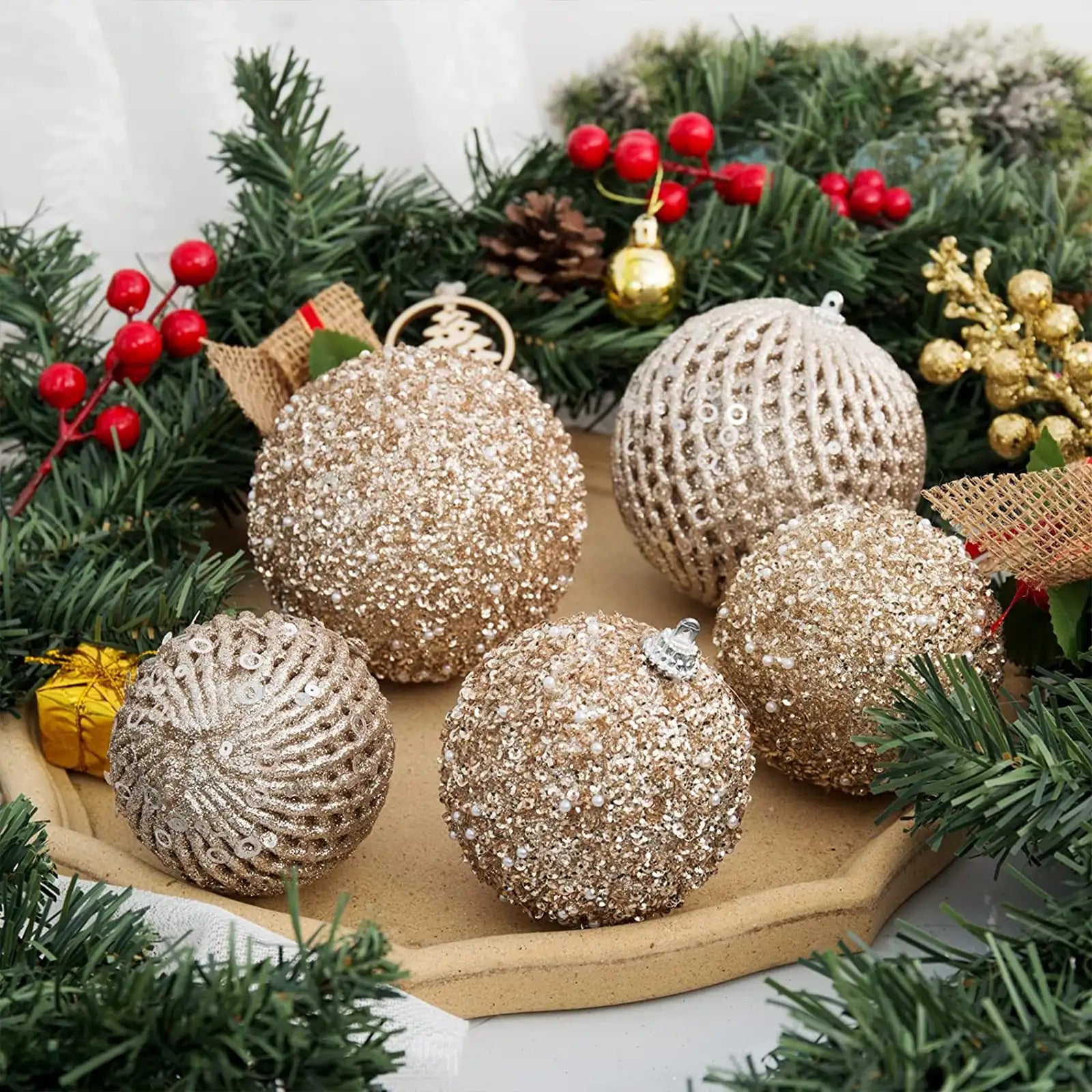 Adornos de bolas de Navidad de 3,15 pulgadas, 12 piezas de bolas de espuma con lentejuelas brillantes, decoraciones navideñas inastillables 
