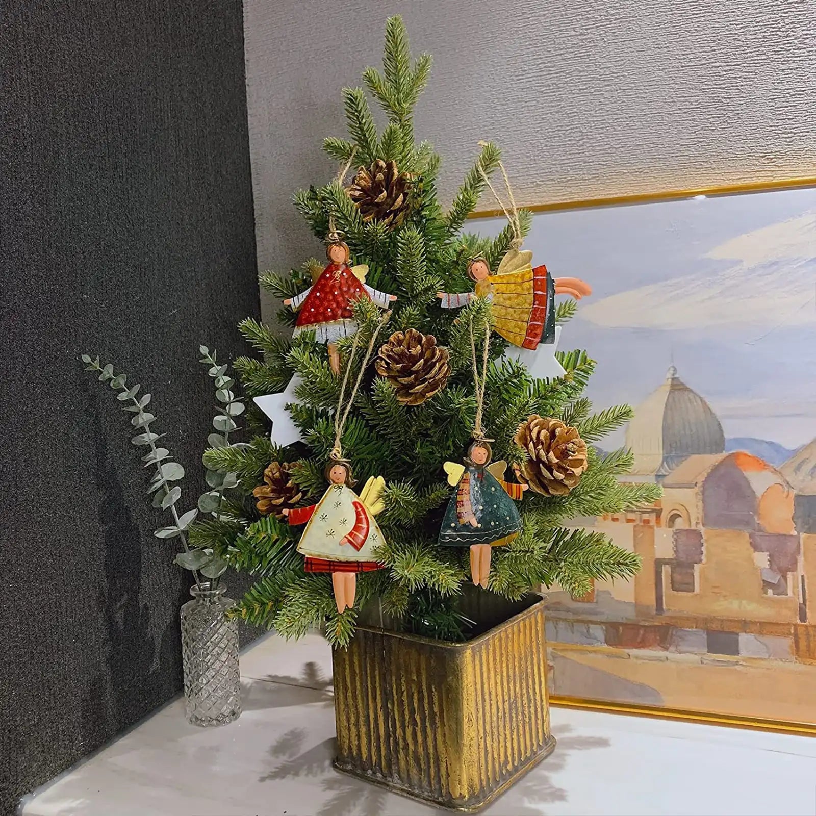 Christmas Ornaments Set for Xmas Tree, 12-Pack Metal Dancing Angels Decor