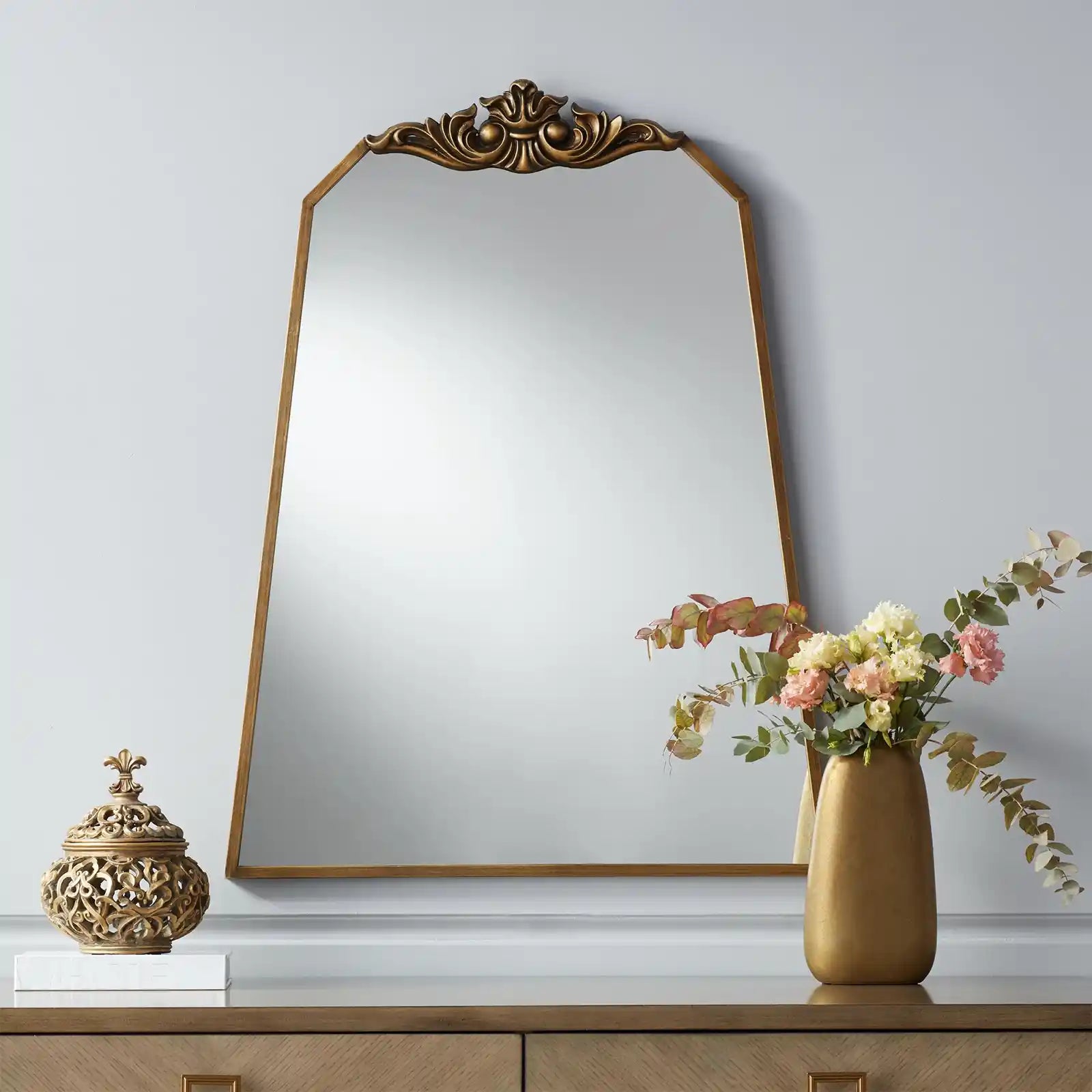 Top Vanity Wall Mirror Vintage Gold Geometric Metal Frame