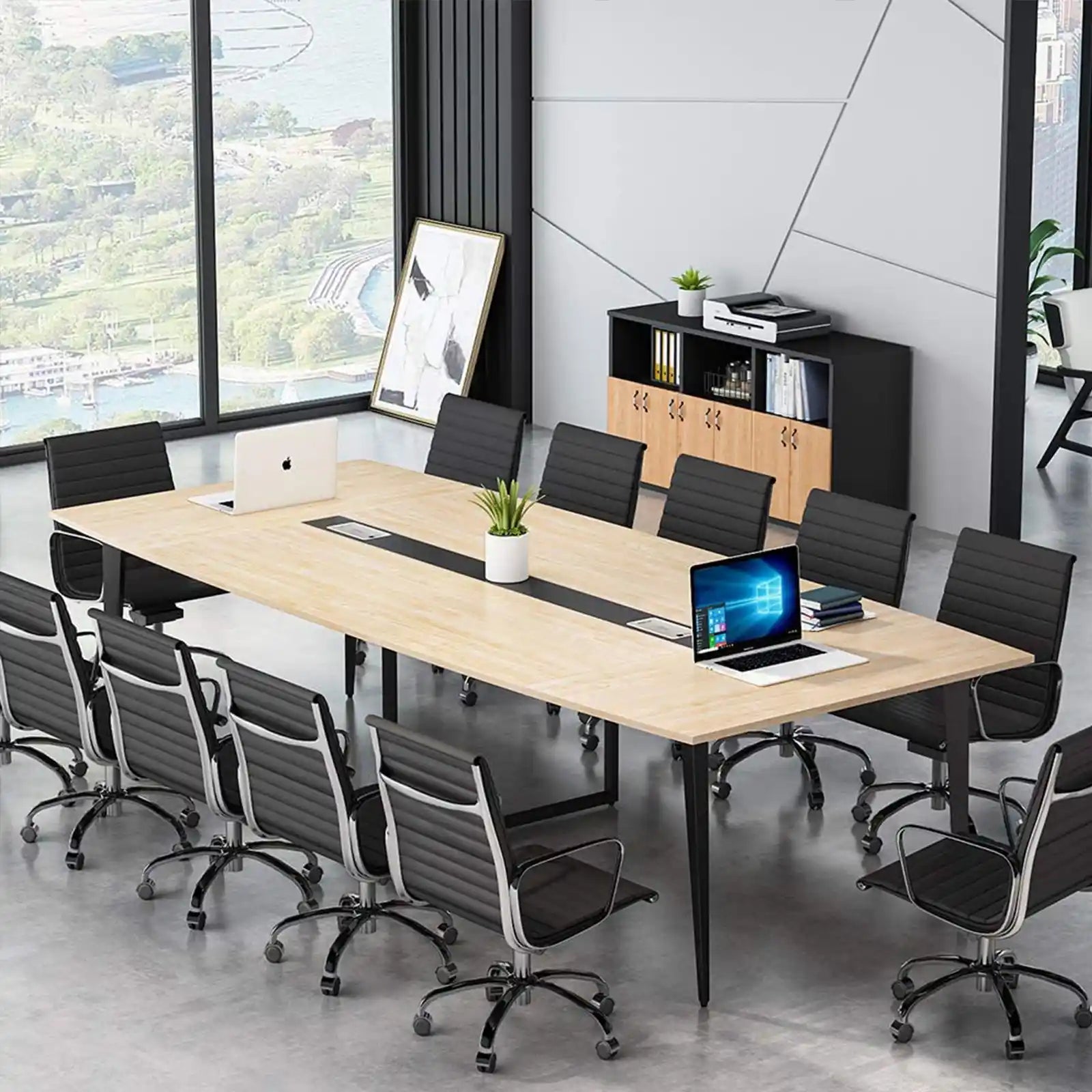 Mesa de reuniones con forma rectangular y mesa de seminarios 