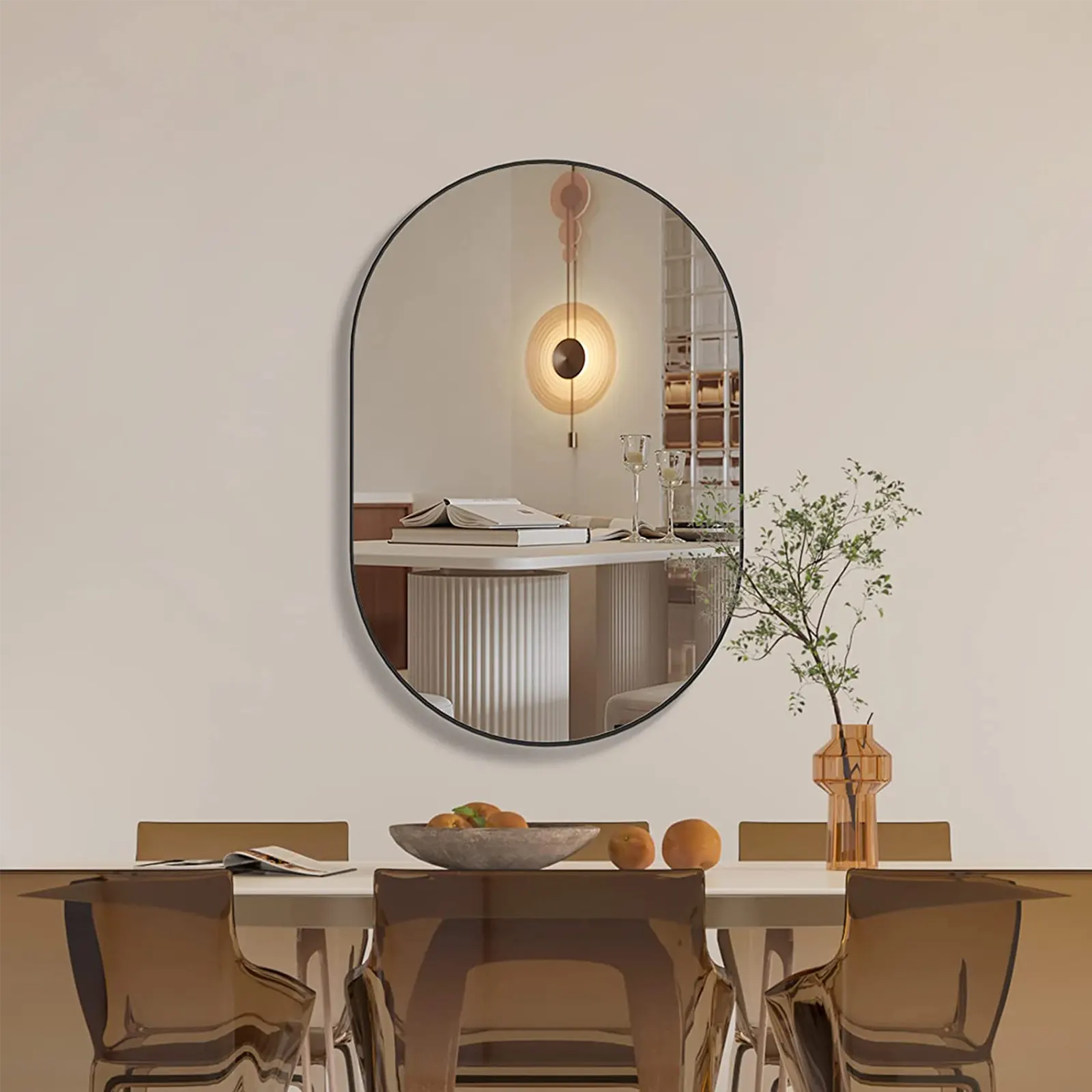 Oval Mirror, Round Mirror, Metal Frame Mirror, Hang Horizontally or Vertically Unique Wall Mounted Mirror, Golden Vanity Mirror for Living Room, Bathroom, Bedroom, Entryway