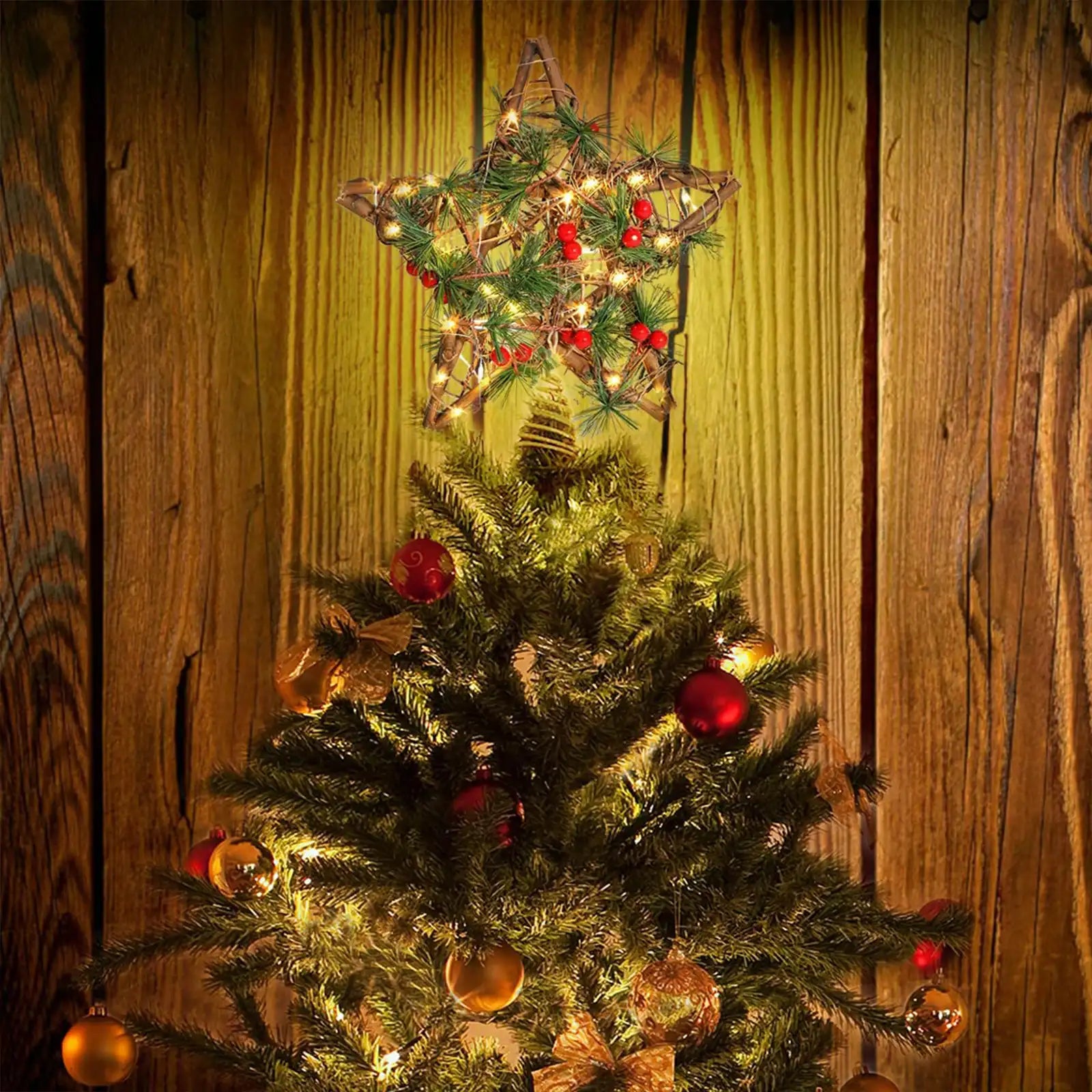 Adorno para árbol de Navidad con forma de estrella, con estrella centelleante de 30 luces 