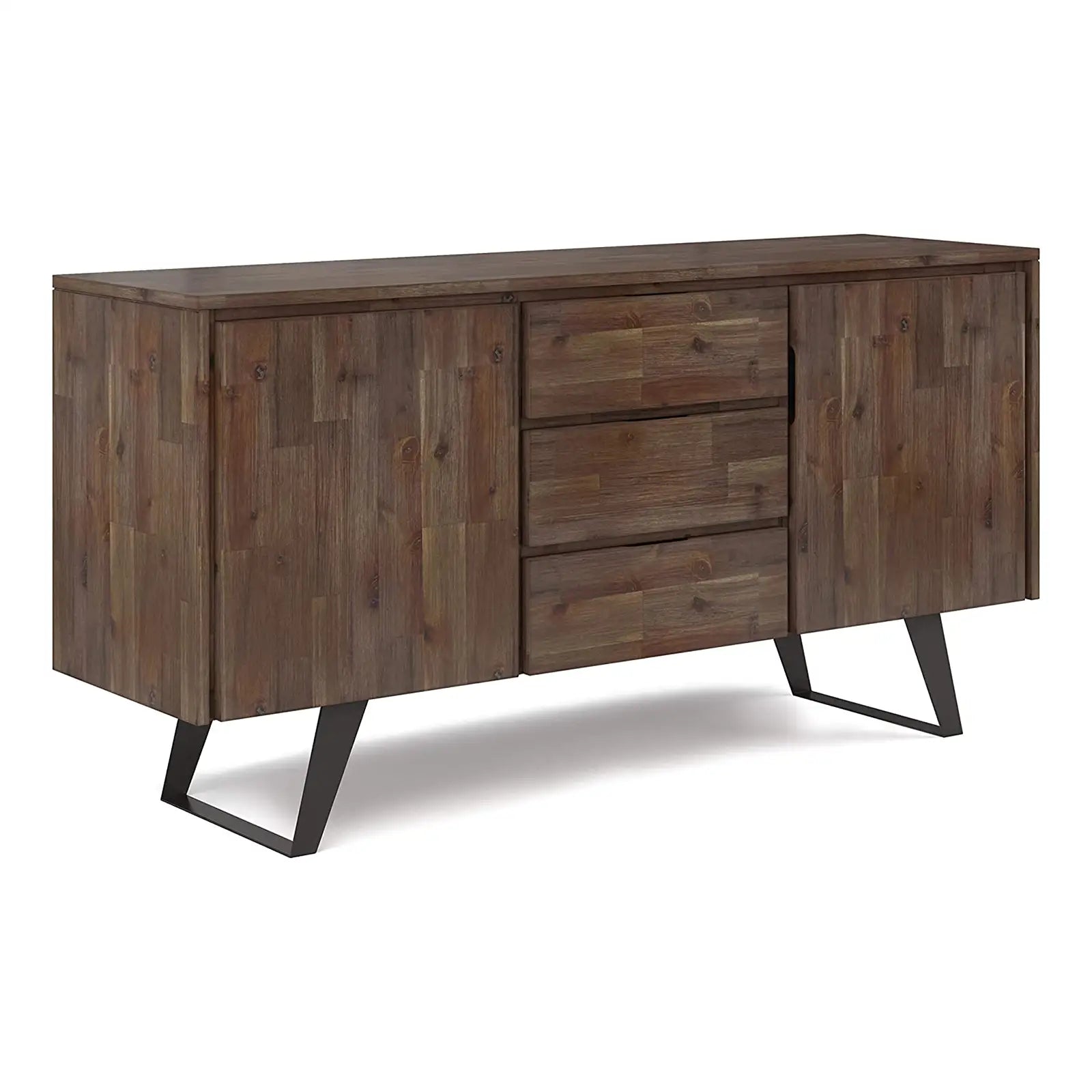 Solid Acacia Wood and Metal Sideboard Buffet with Storage Compartment