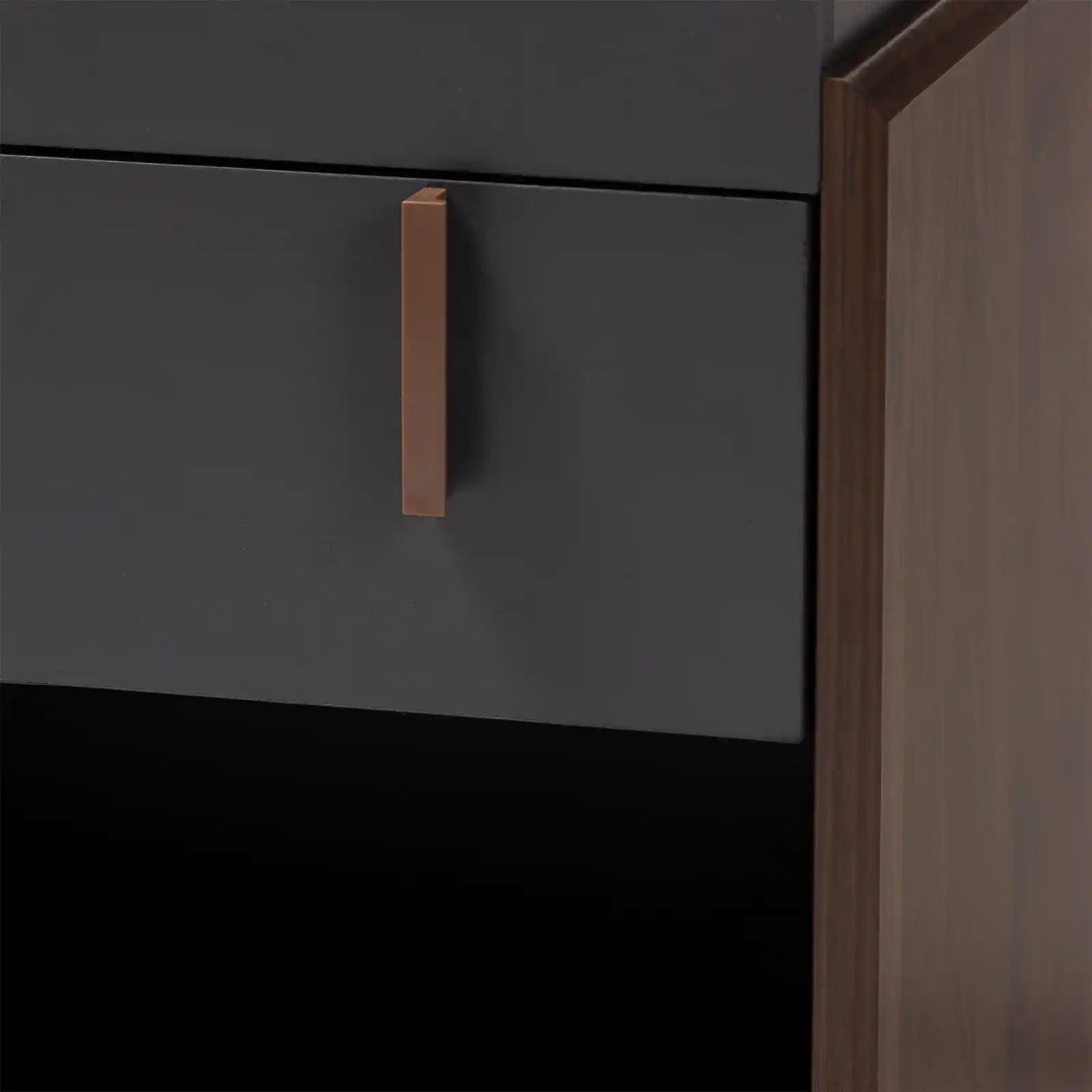 Contemporary Walnut and Deep Gray Nightstand for Bedroom