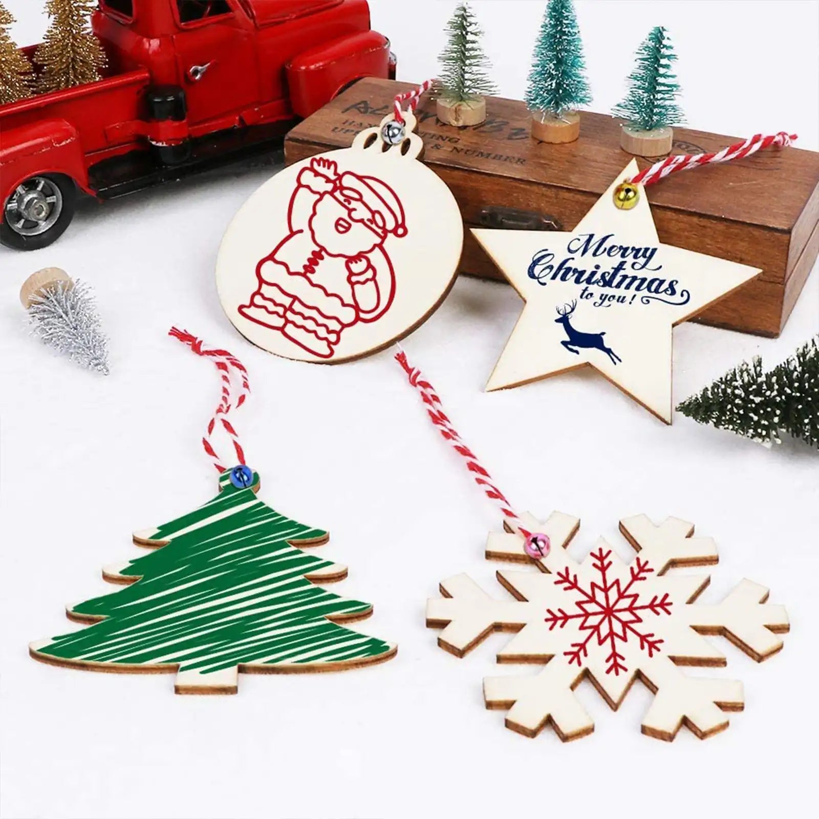 40pcs Wooden Christmas Ornaments Unfinished Wood Slices with Holes for Kids DIY Crafts