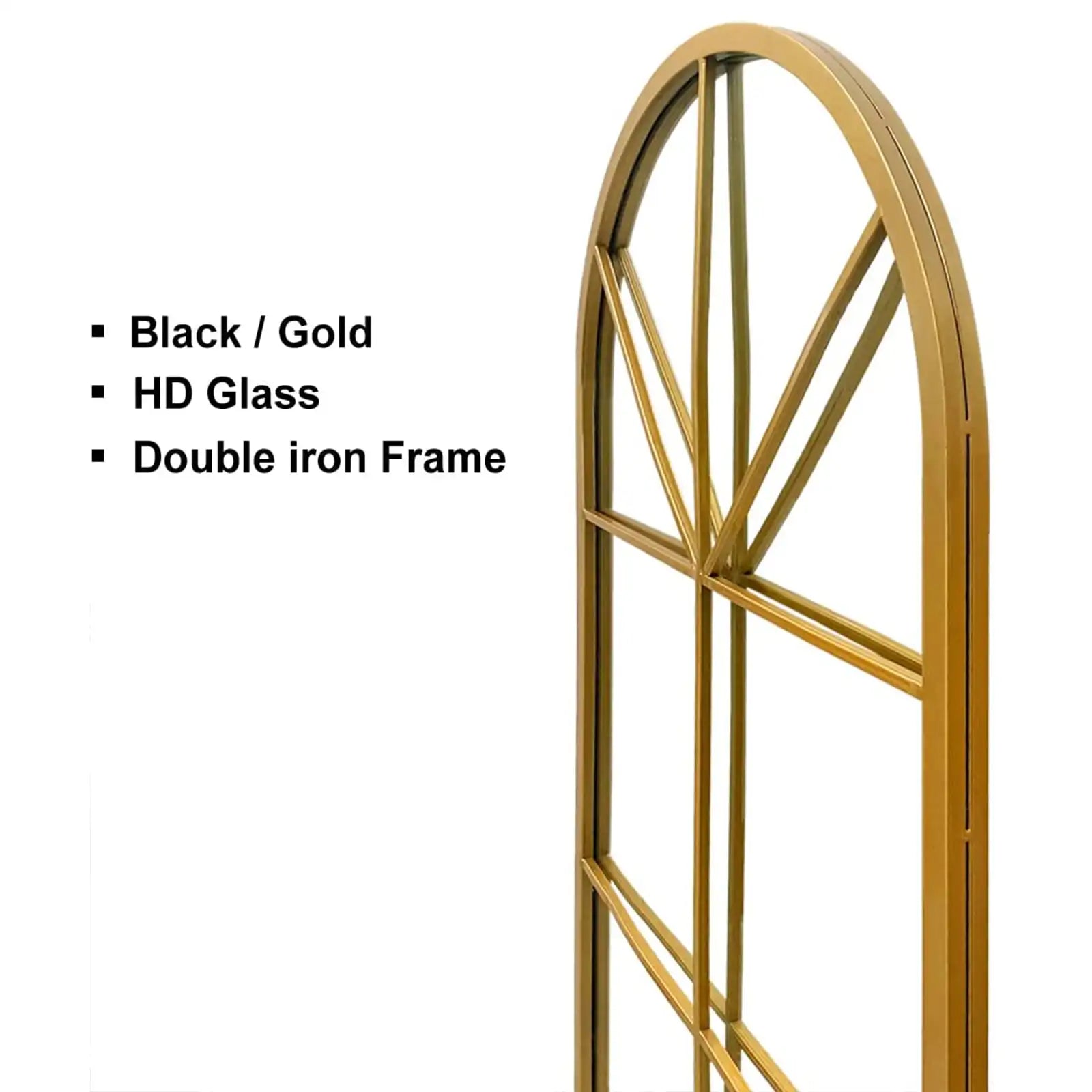 Floor Full Length Mirror, Gold Arched-Top Mirror Full Length, Large Windows Pane Mirror, Wall Mounted Mirror, 65"x22" Standing Mirror Hanging or Leaning, Body Mirrors for Bedroom, No Stand