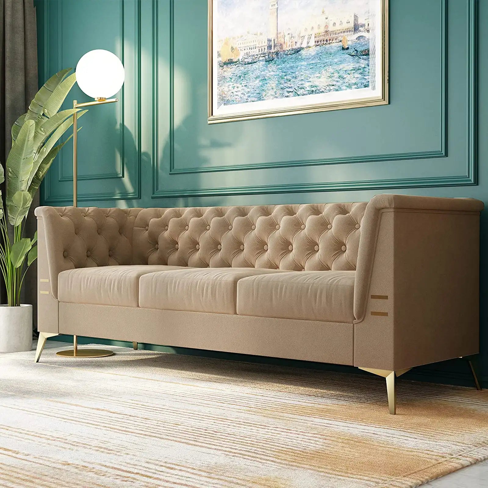 Velvet Fabric Button Tufted Sofa for Living Room,Bedroom or Office