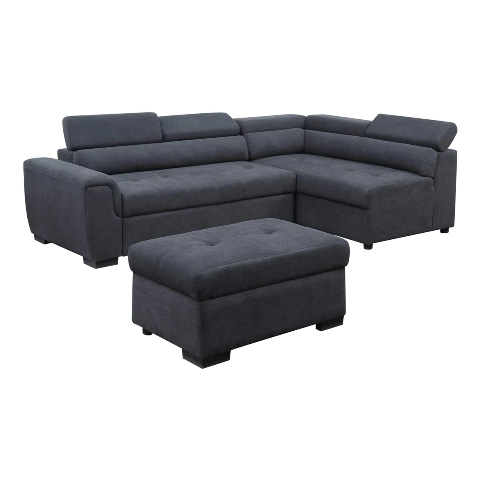 Fabric Sectional Sofa with Adjustable Headrest and Storage Ottoman