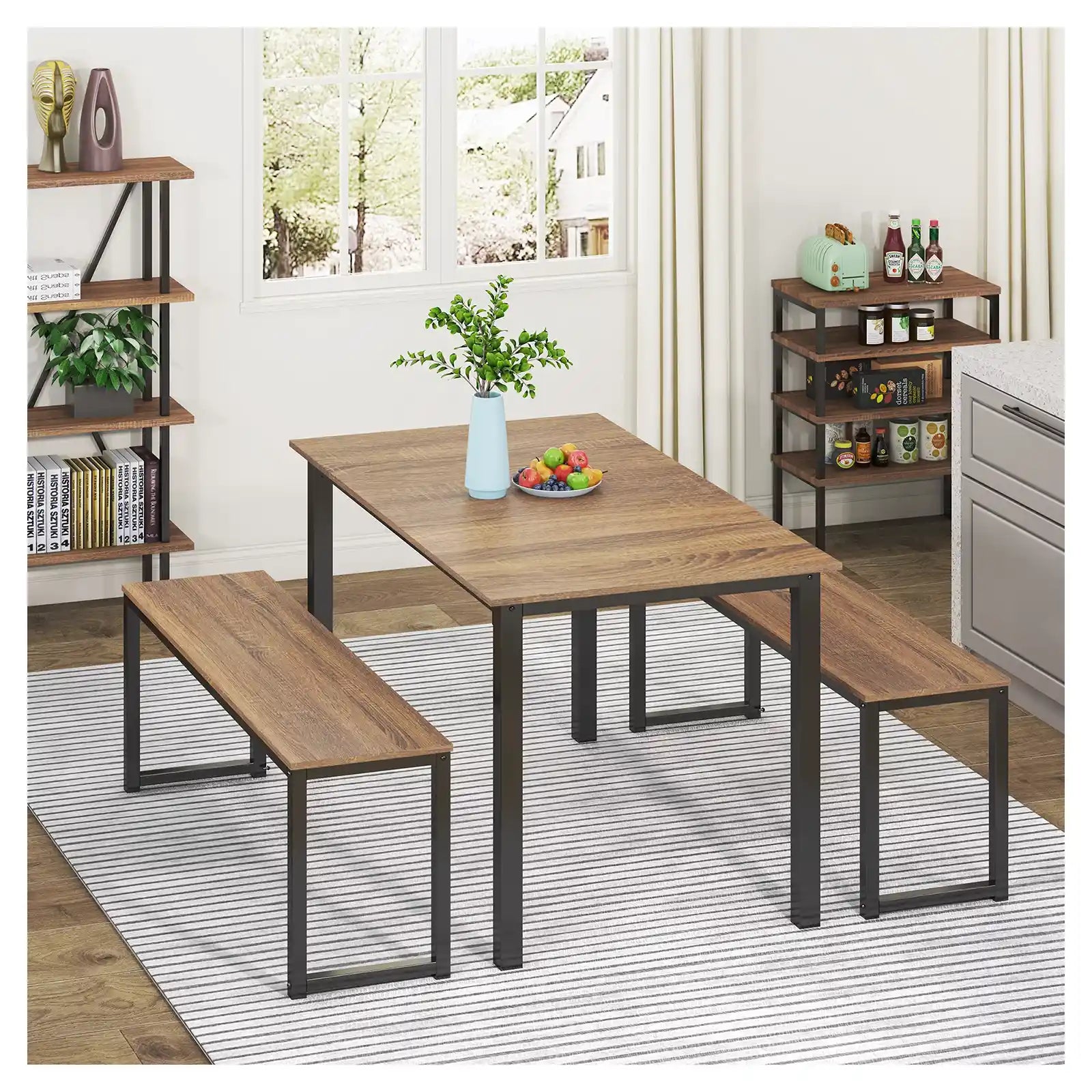 3 Piece Dining Table Set with Two Benches for Dining Room, Kitchen , Living Room