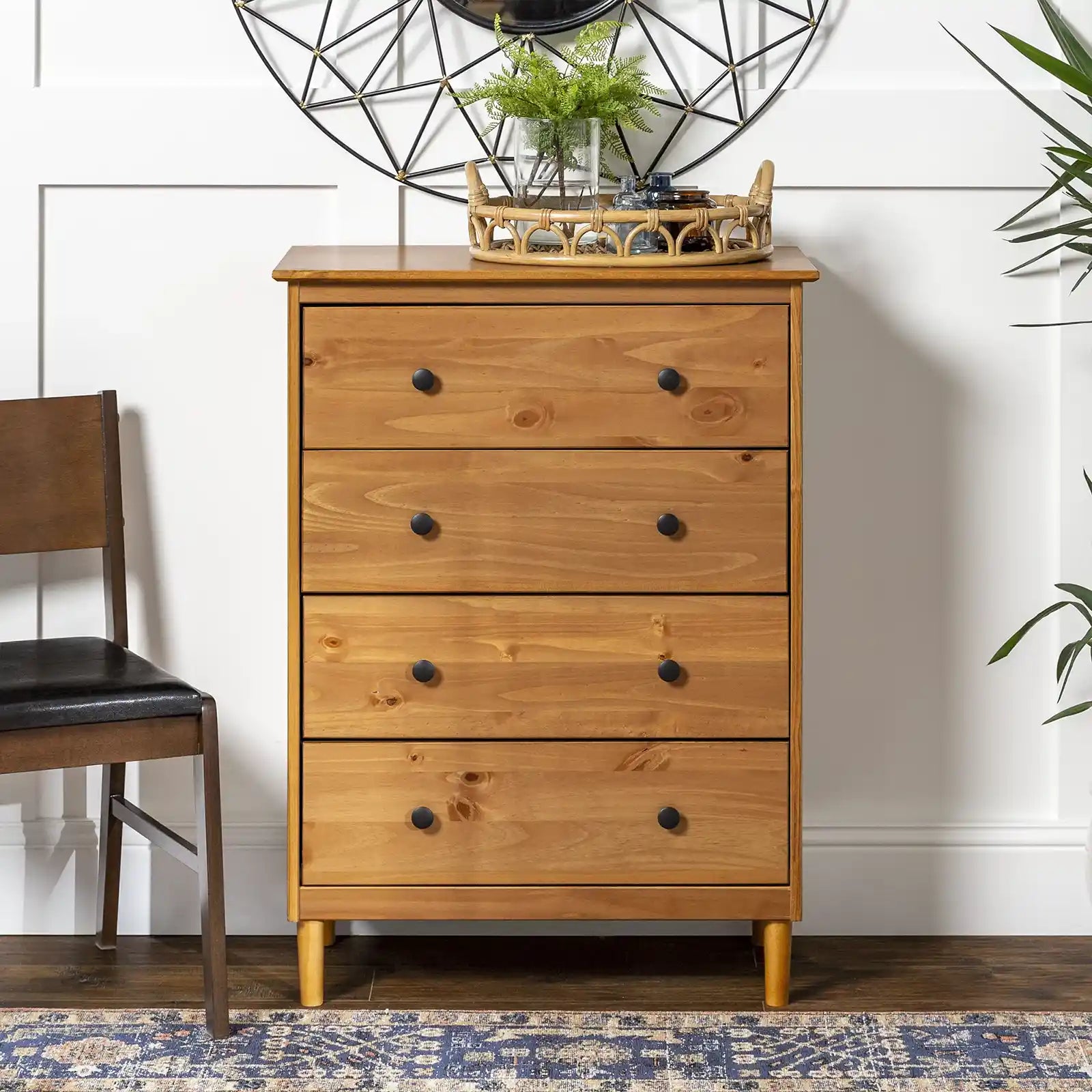 Mid Century Modern 4-Drawer Solid Wood Dresser