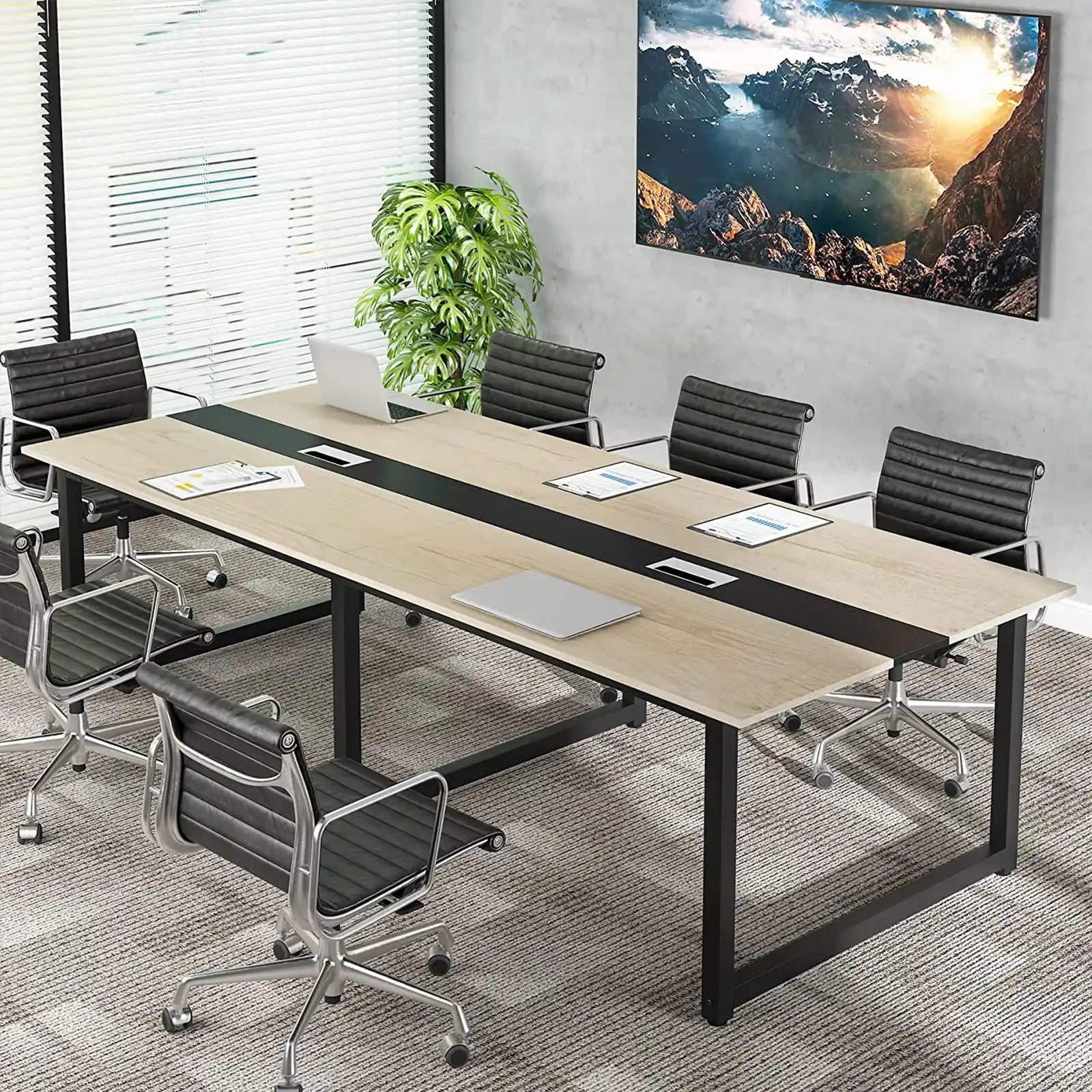 Mesa de conferencias de oficina rectangular, mesa de reuniones grande 