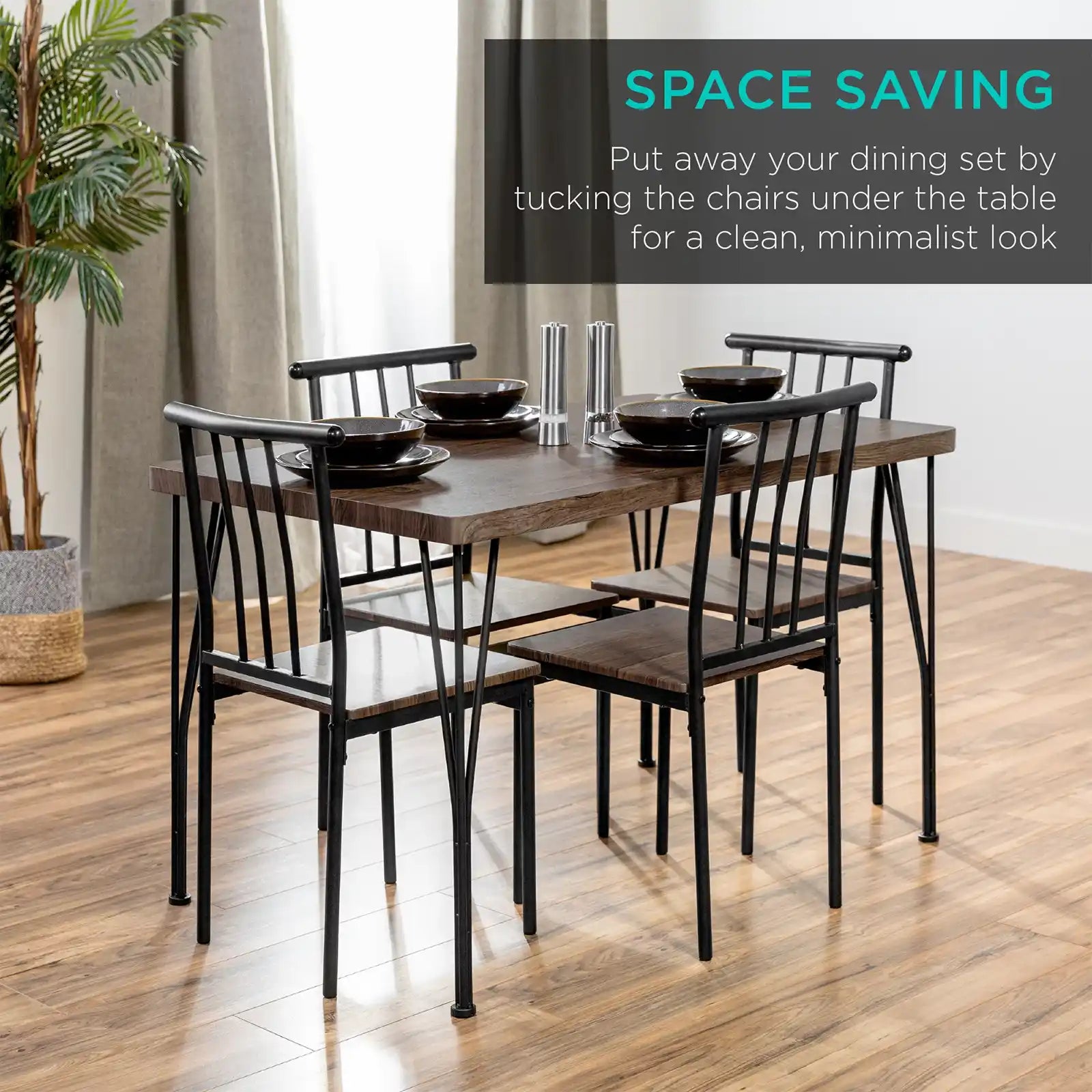 5-Piece Indoor Modern Metal Wood Rectangular Dining Set with 4 Chairs