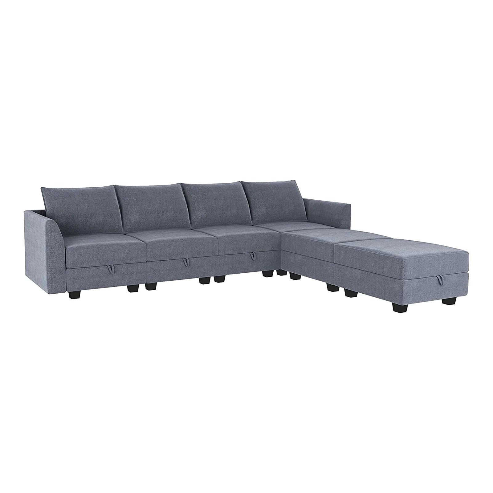 Convertible and Modular Sectional Sofa Reversible Chaise with Ottomans