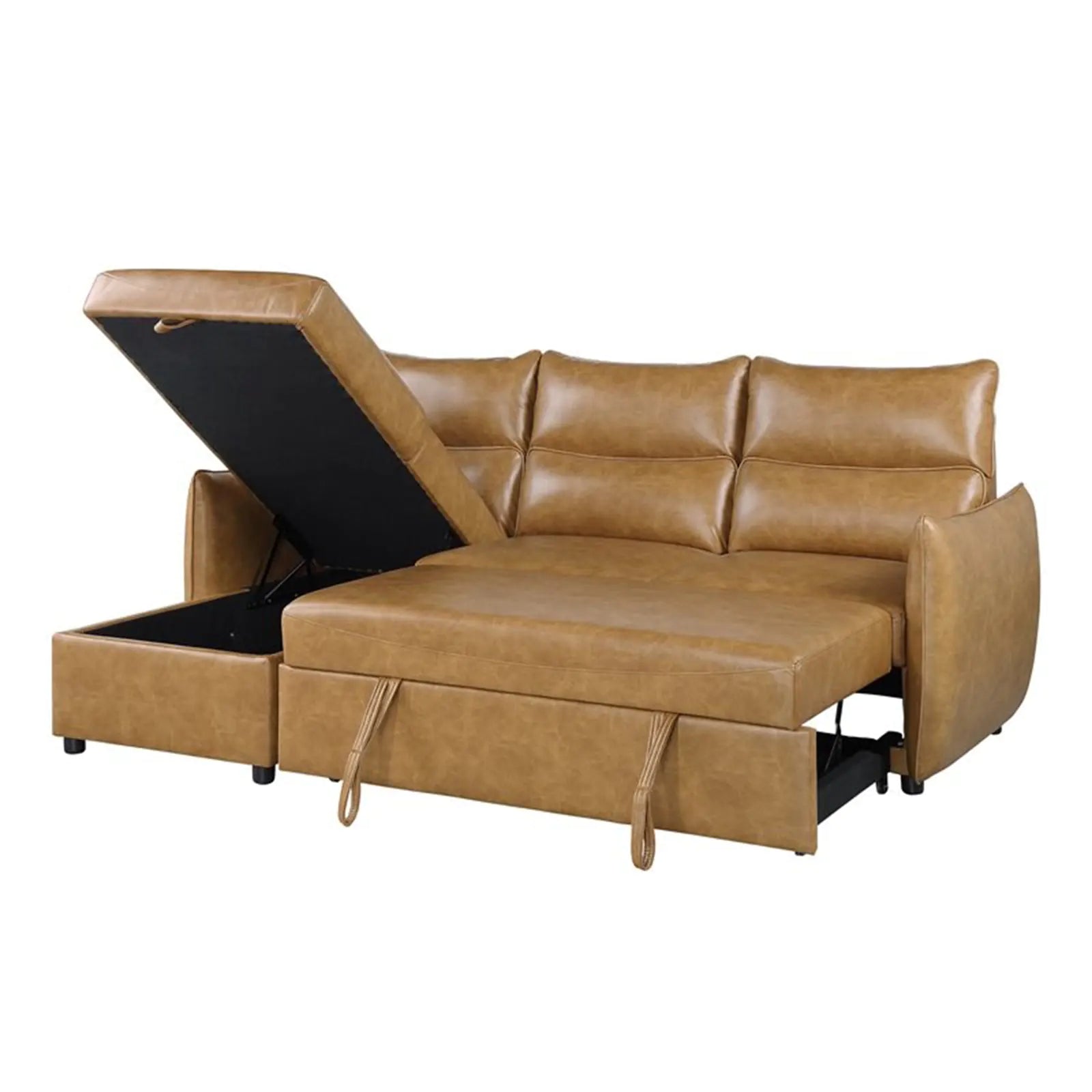 Seccional reversible con cama extraíble y almacenamiento en marrón 