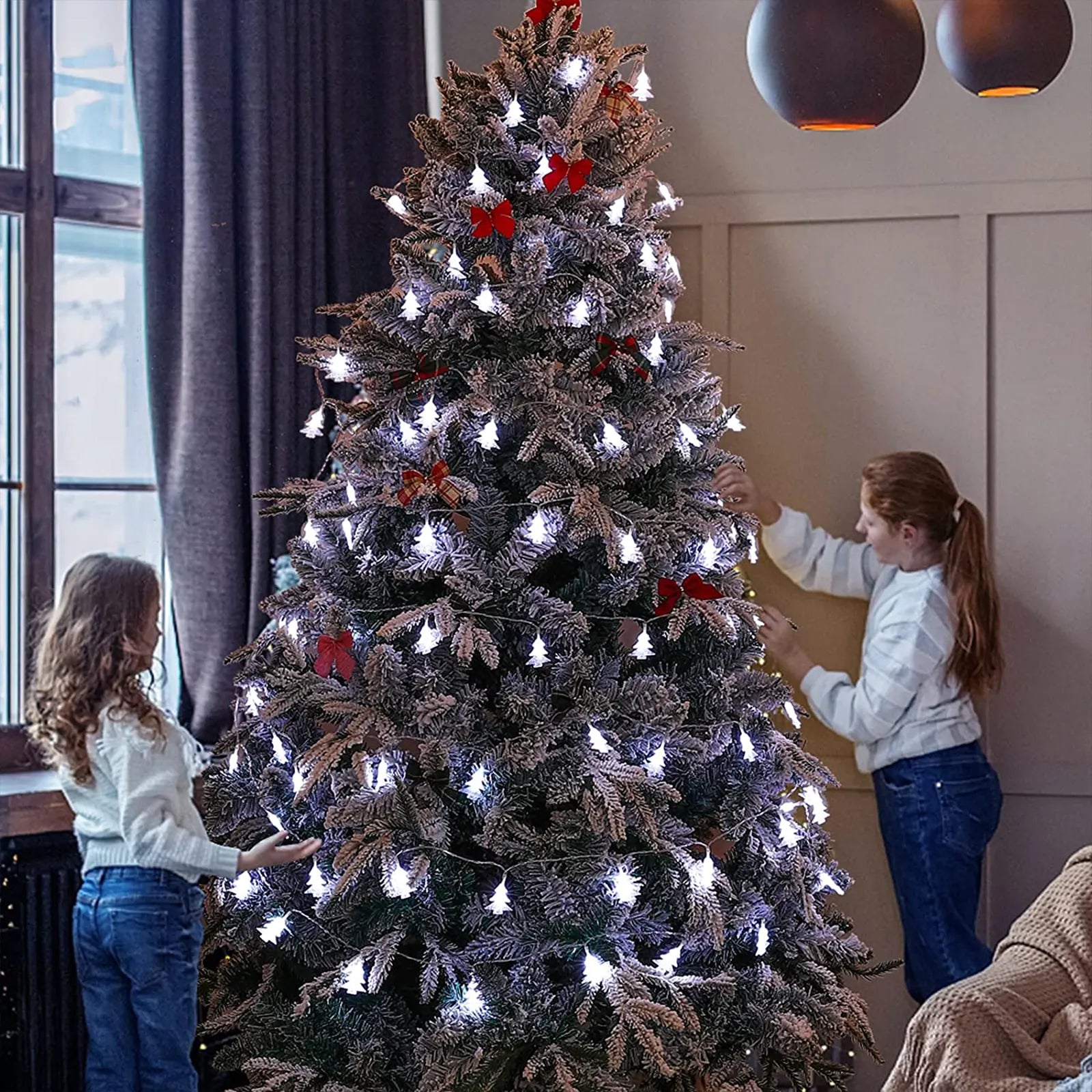 40 luces LED de cadena para árbol, luces navideñas para interiores con pilas, 19,6 pies 