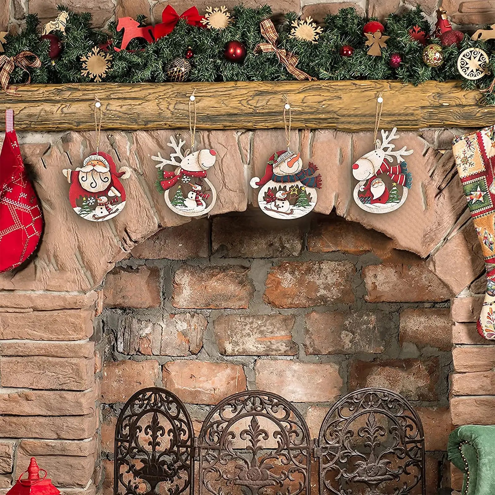 Juego de 8 adornos navideños para árbol de Navidad, decoraciones colgantes retro 