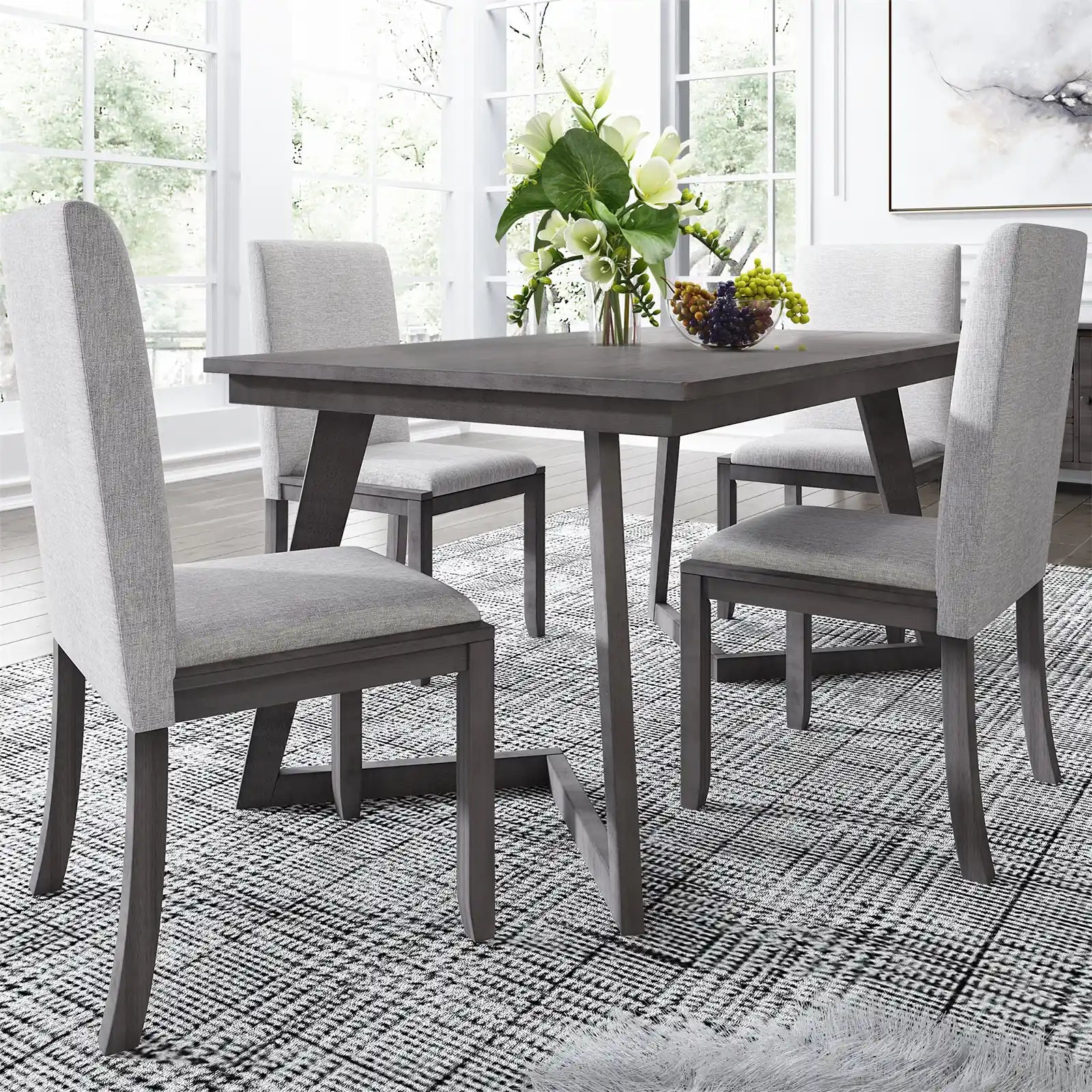 Dining Room Table and Chairs for 4, 5 Pieces Wood and Fabric Kitchen Dining Set