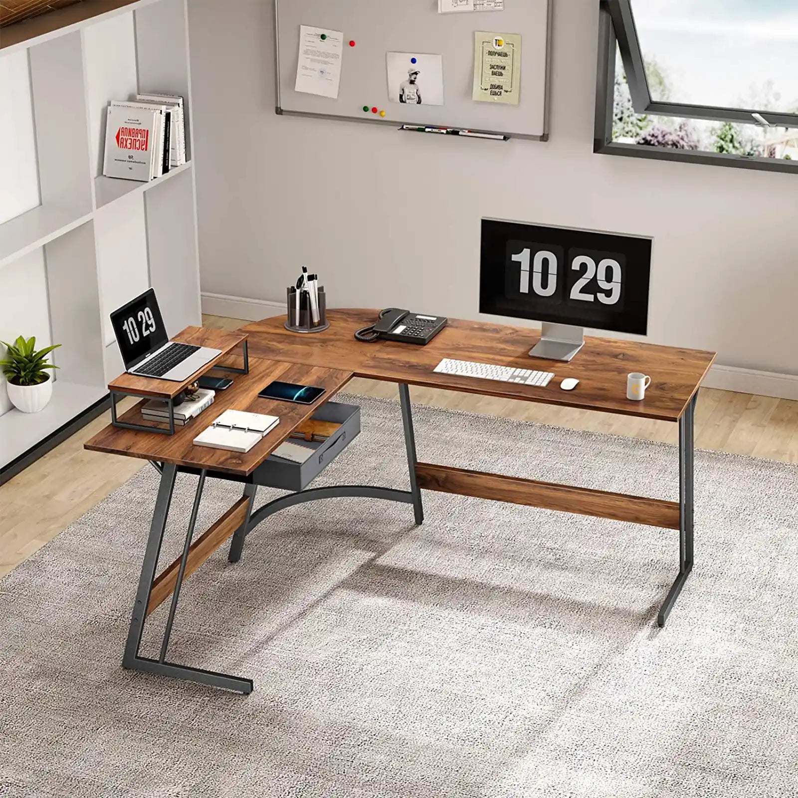 Modern L-Shaped Desk, Computer Corner Desk, Industrial Desk Design
