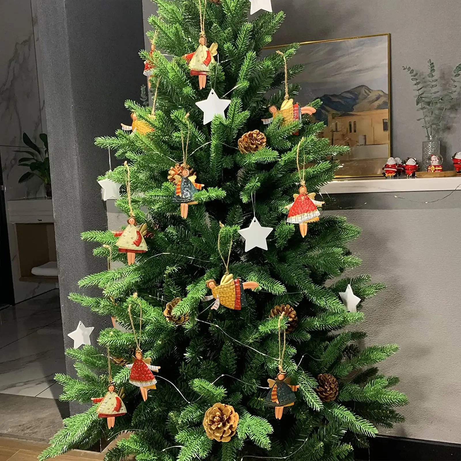 Christmas Ornaments Set for Xmas Tree, 12-Pack Metal Dancing Angels Decor