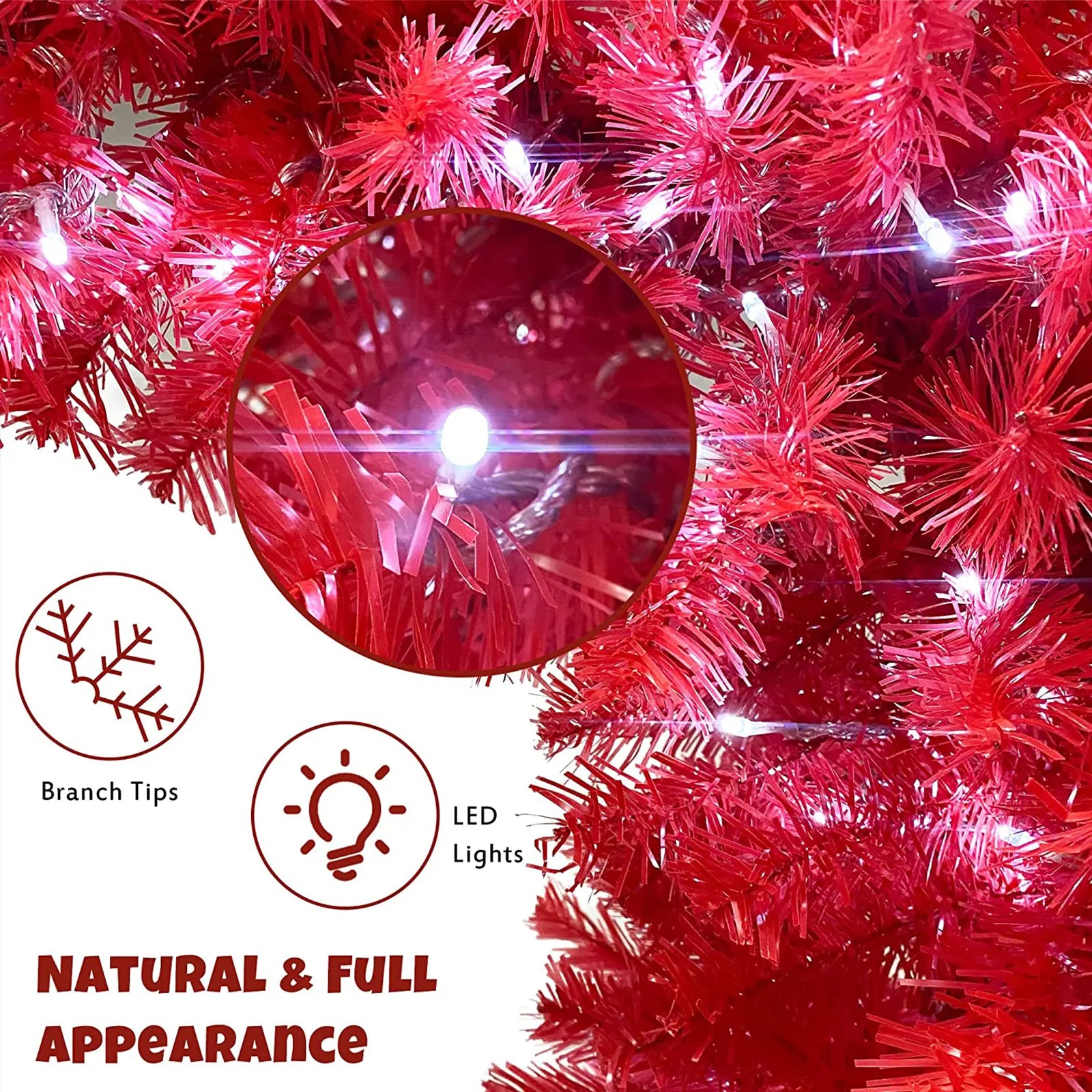 7FT Black or Red-White Christmas Tree, Prelit Halloween Christmas Tree with 350 Lights