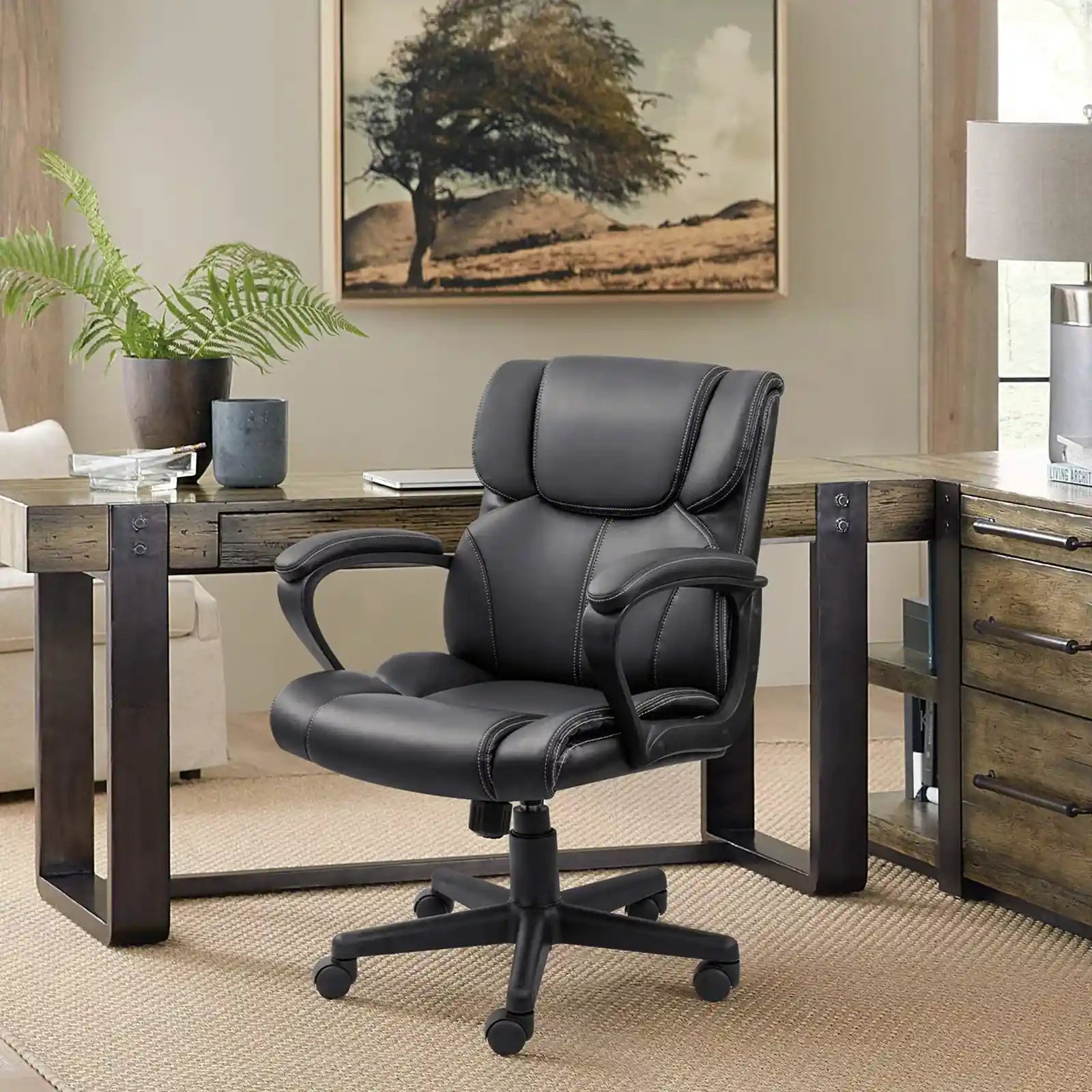 Mid-Back Faux Leather Ergonomic Executive Office Desk Chair