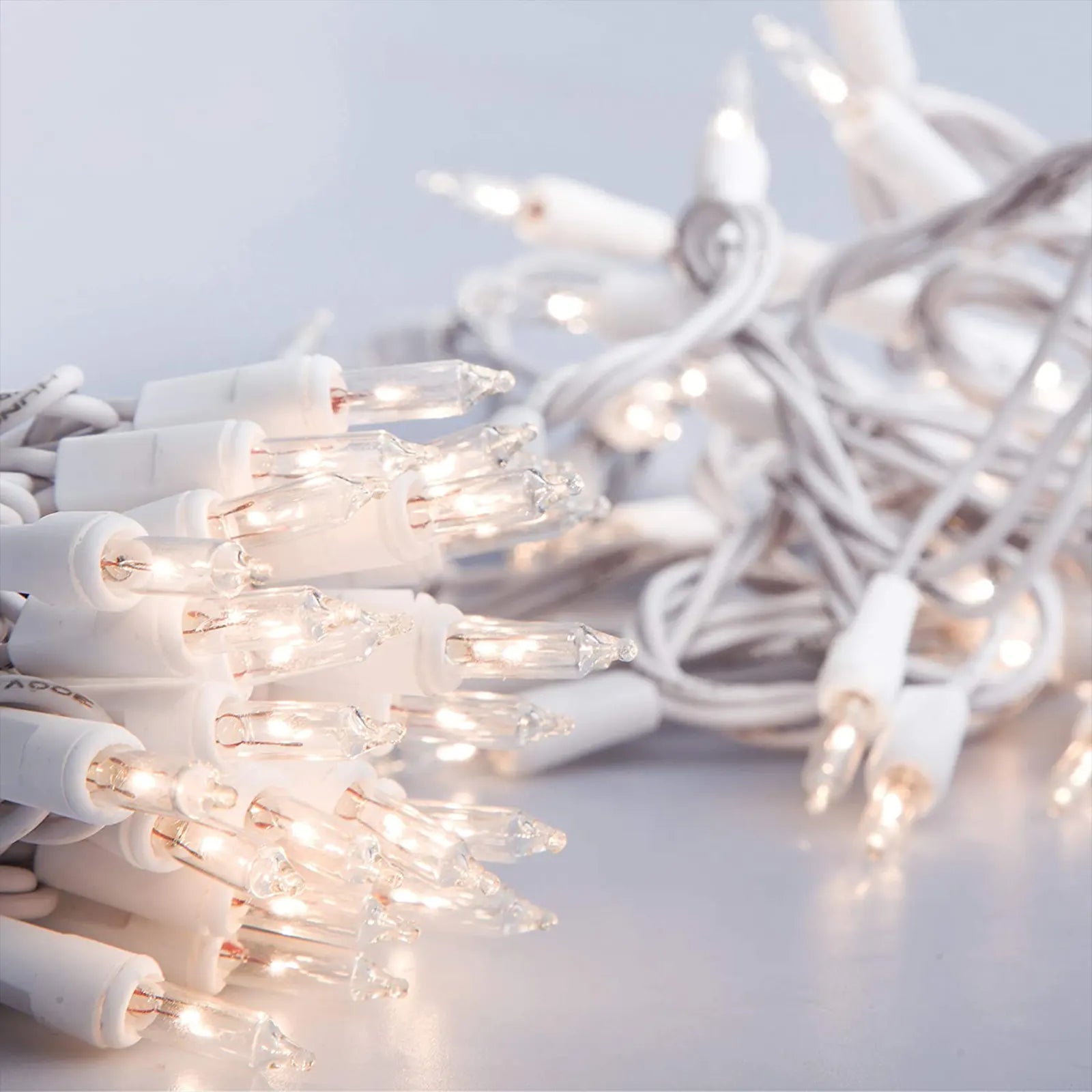 100 Clear Christmas Lights on White Wire, UL Approved