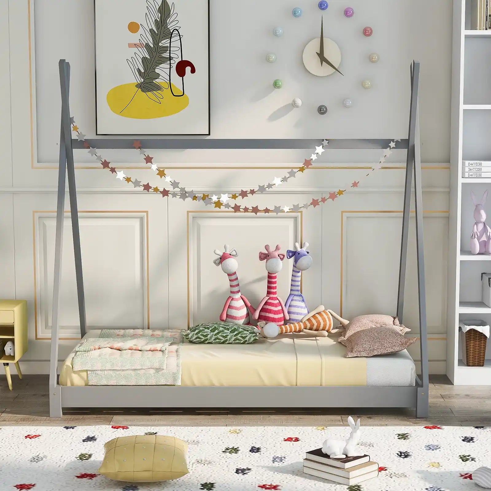Wood Triangle Twin Toddlers House Bed Frame