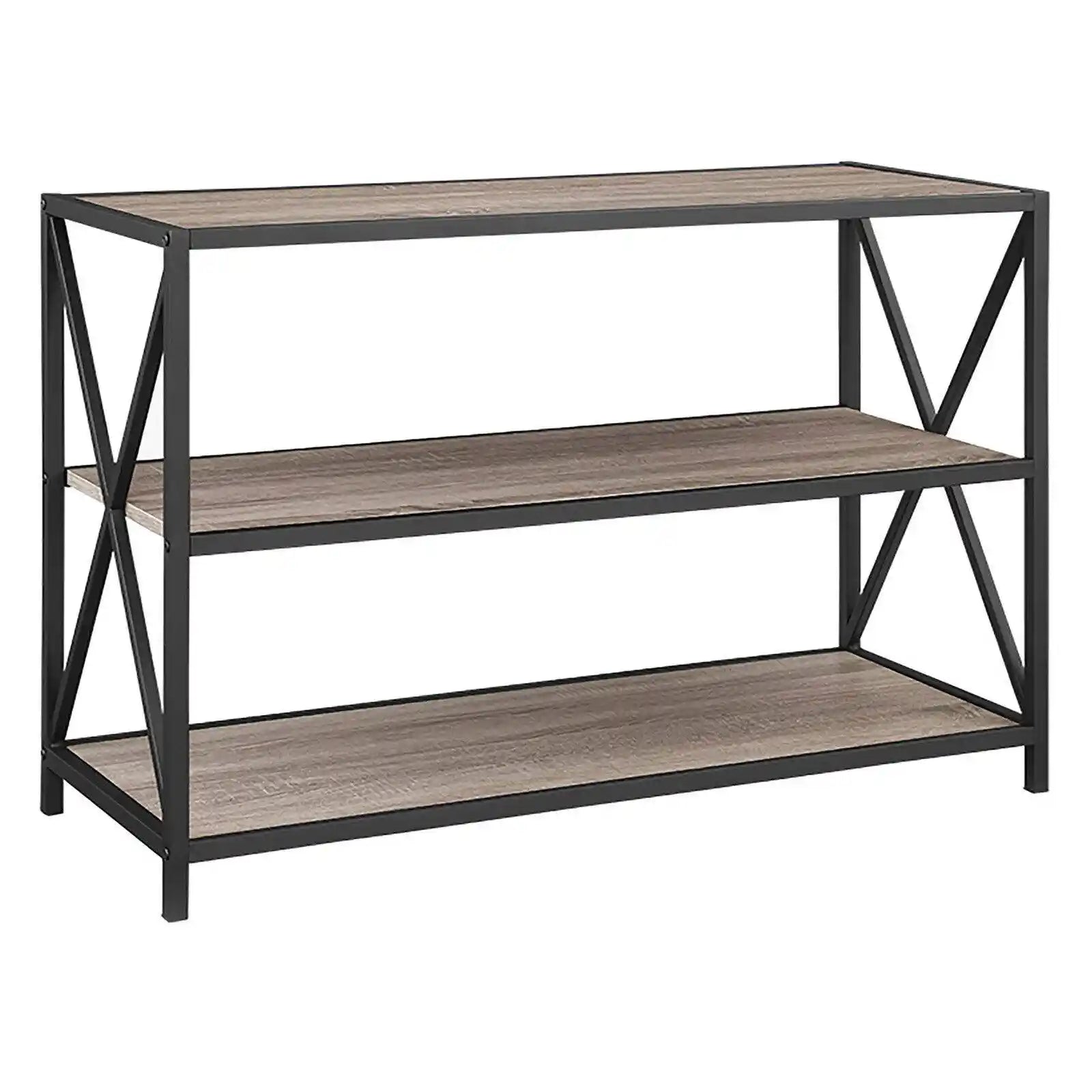 Wood Bookcase 3 Shelf X-Frame Metal